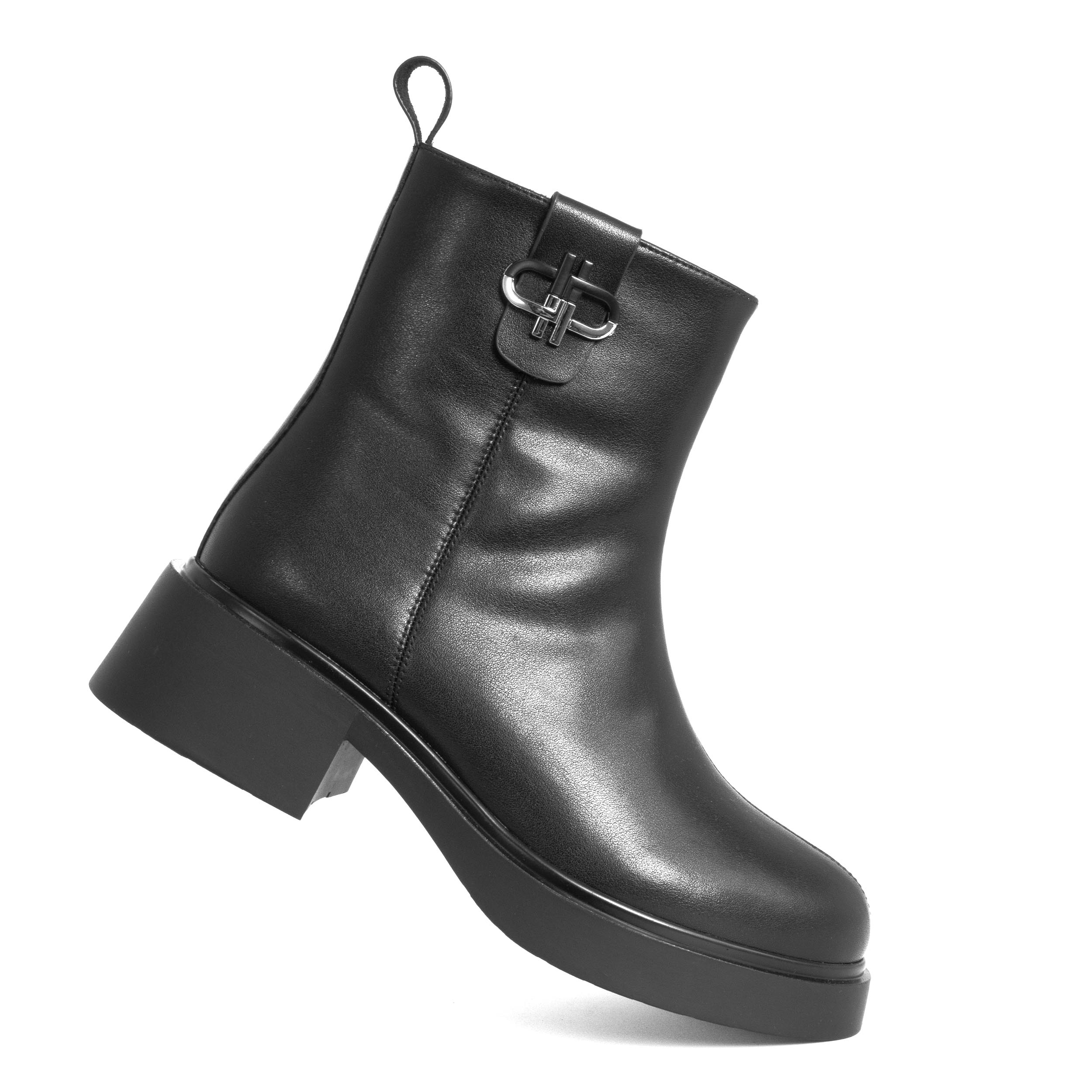 women ankle boots with black microfiber leather