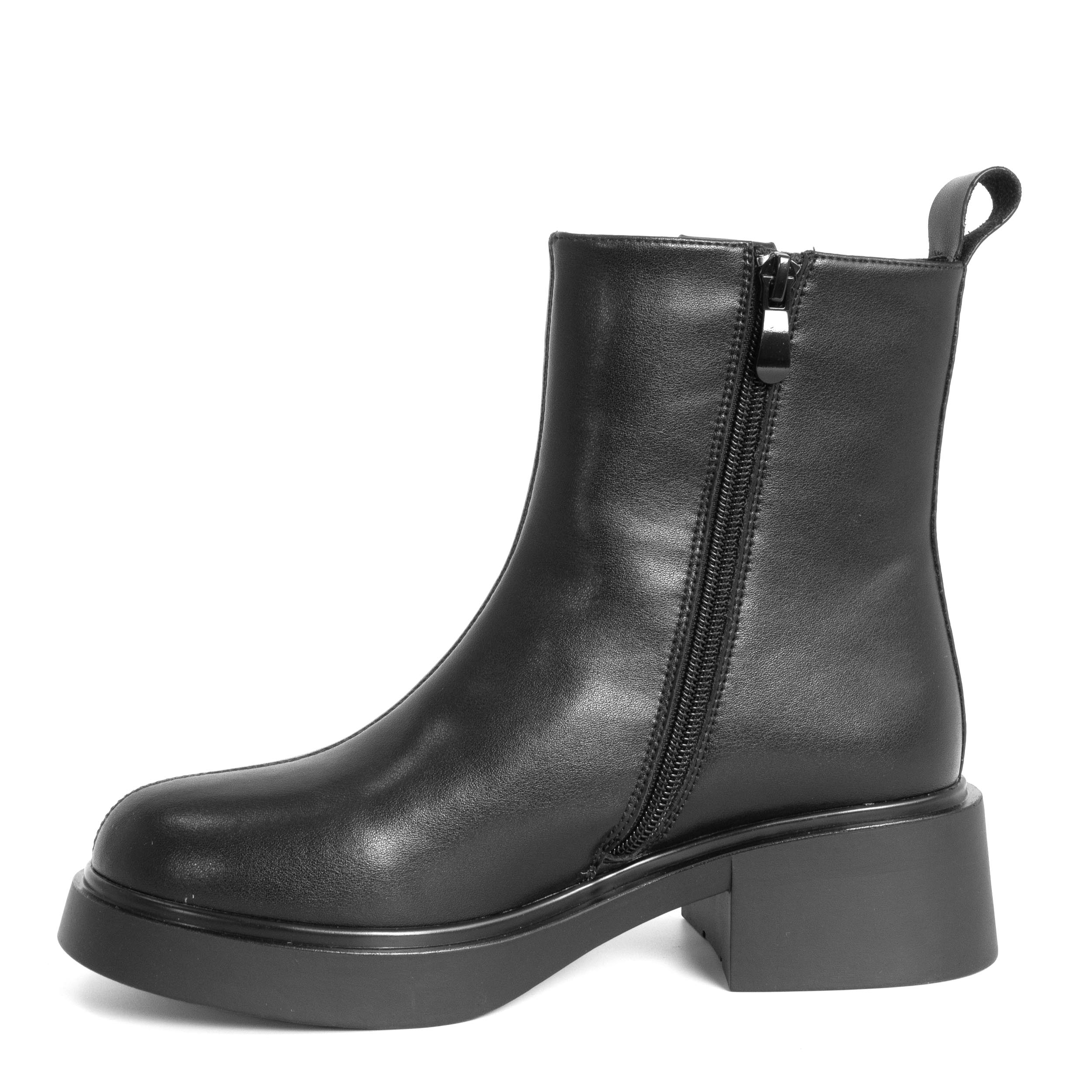 women ankle boots with black microfiber leather