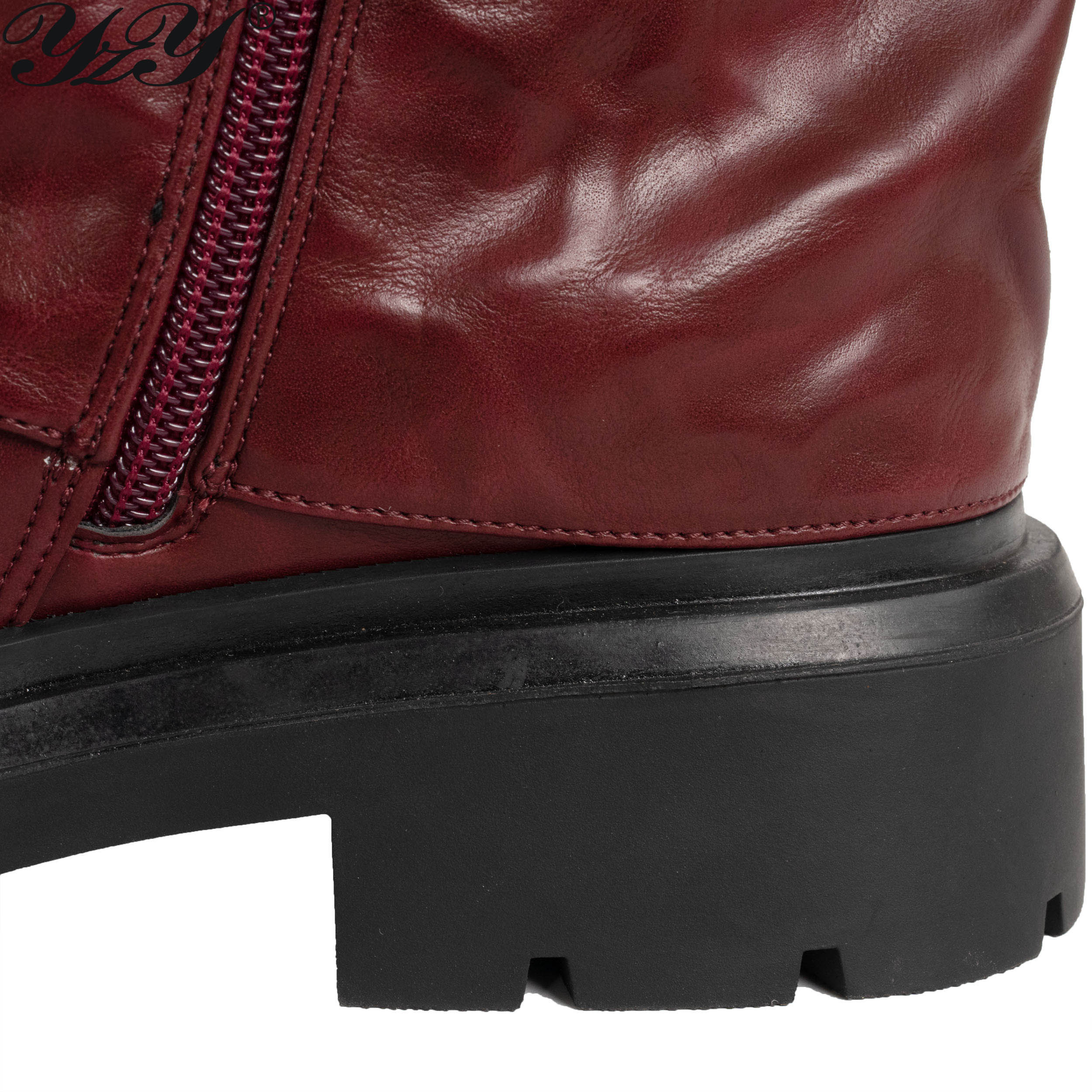 women ankle boots with Burgundy PU leather