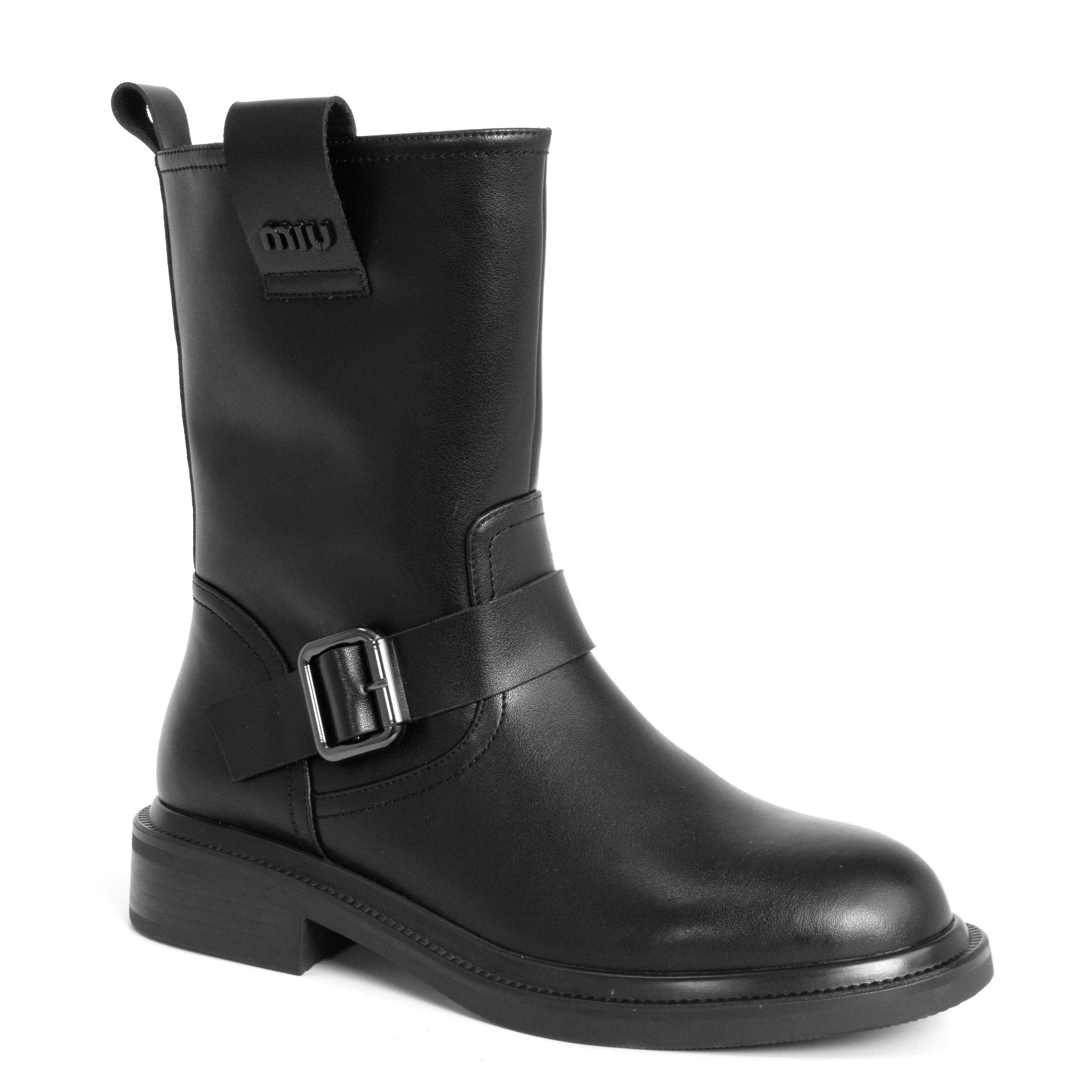 women ankle boots with black microfiber leather