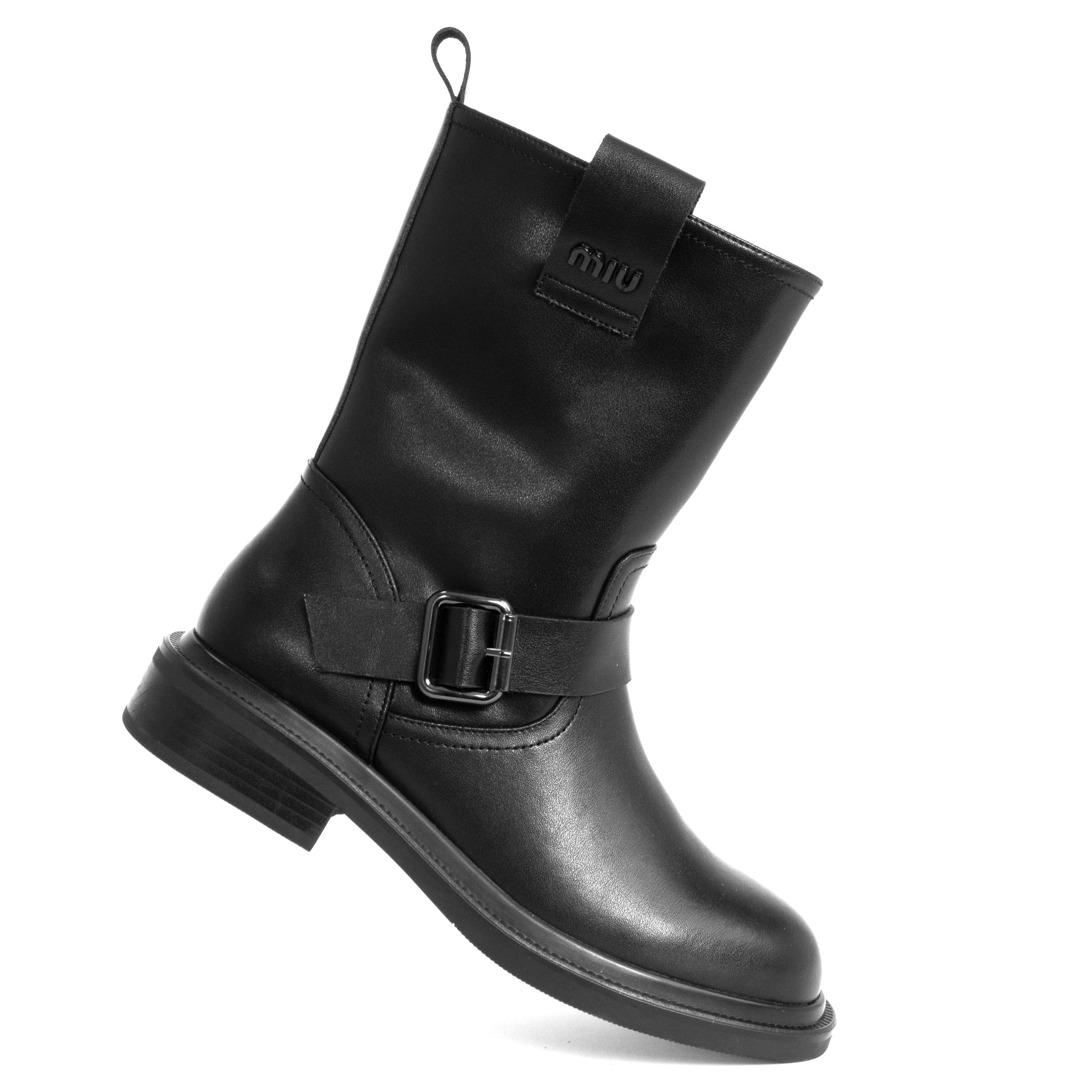 women ankle boots with black microfiber leather