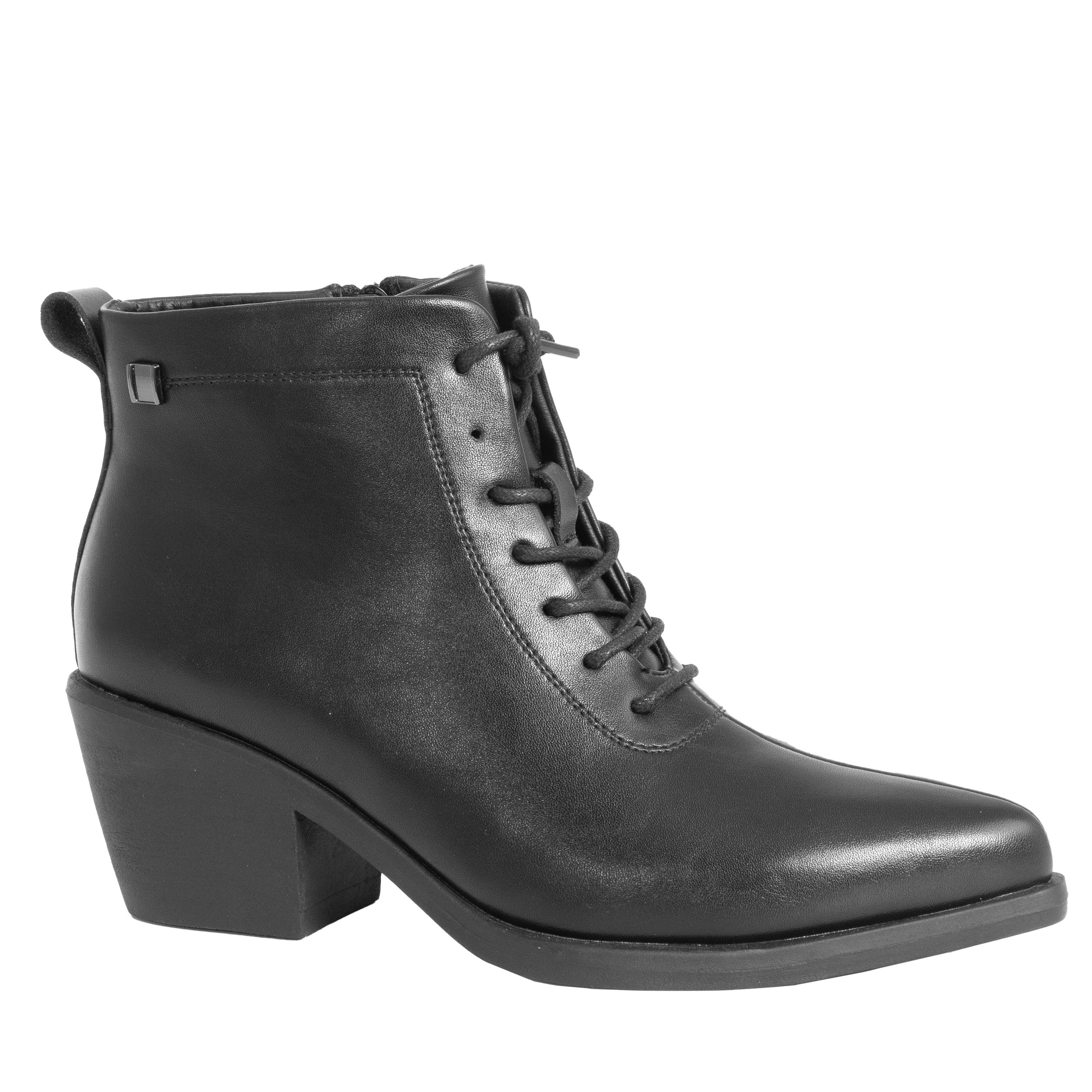 Women black ankle boots with microfiber leather and lace