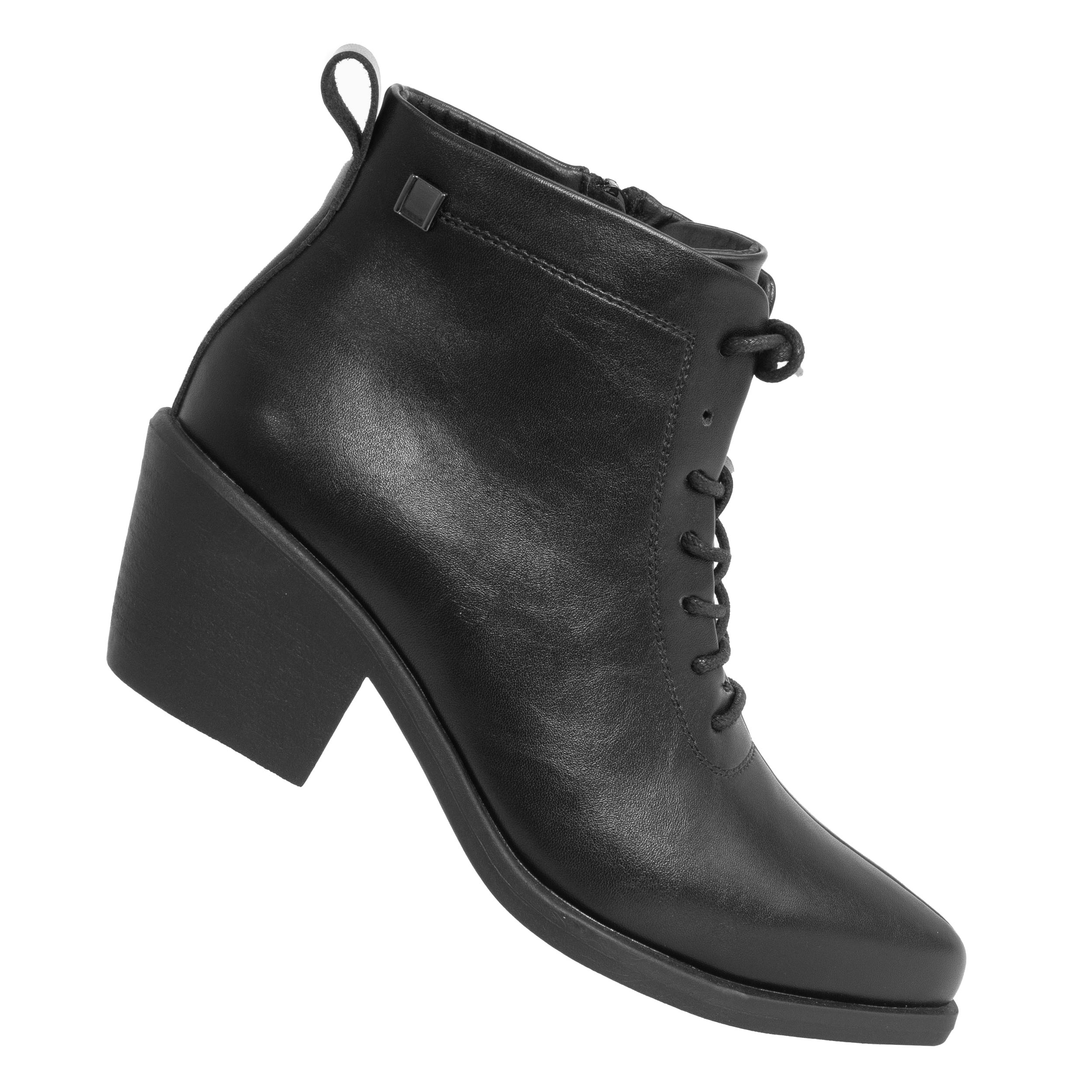 Women black ankle boots with microfiber leather and lace