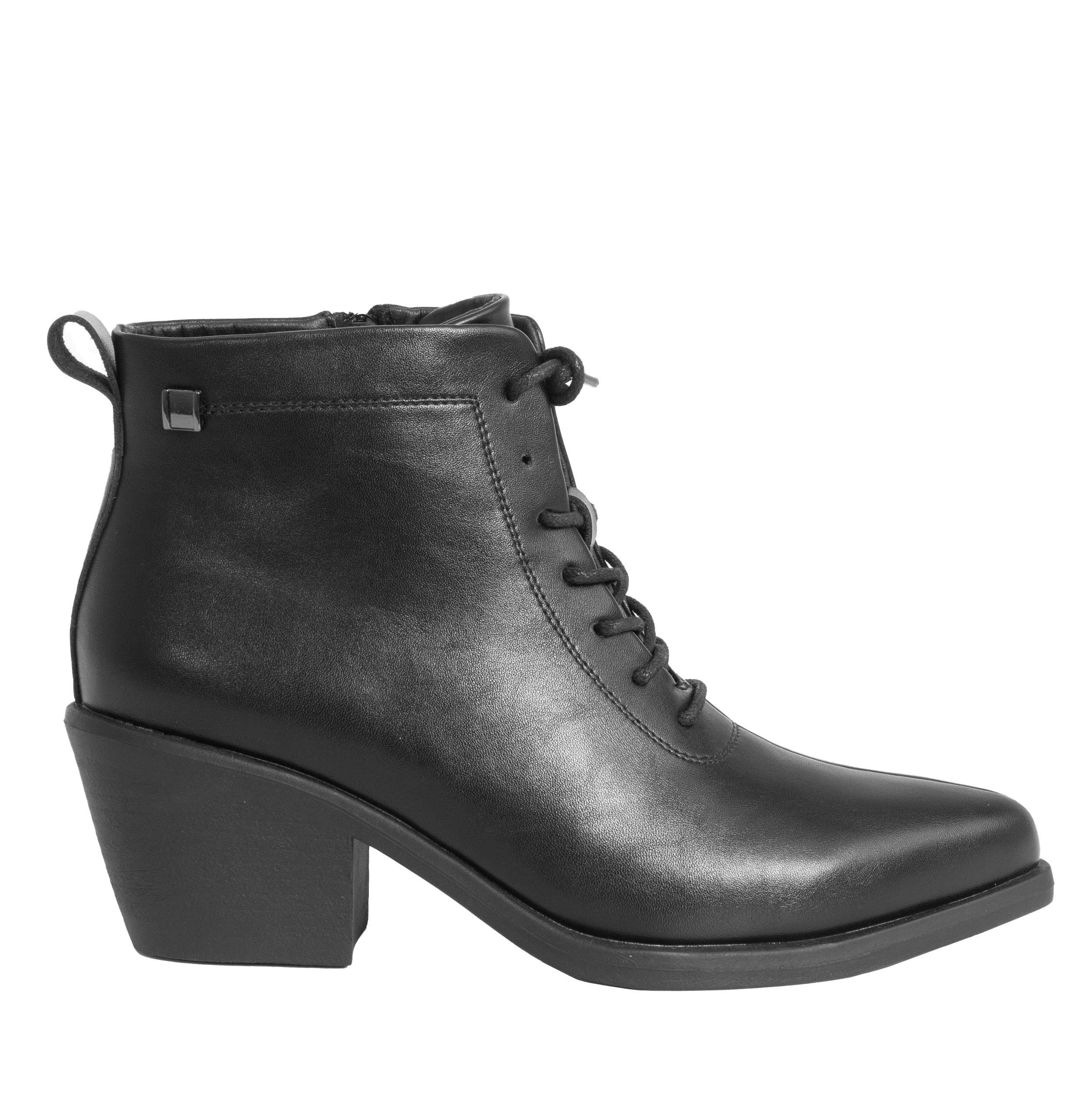 Women black ankle boots with microfiber leather and lace