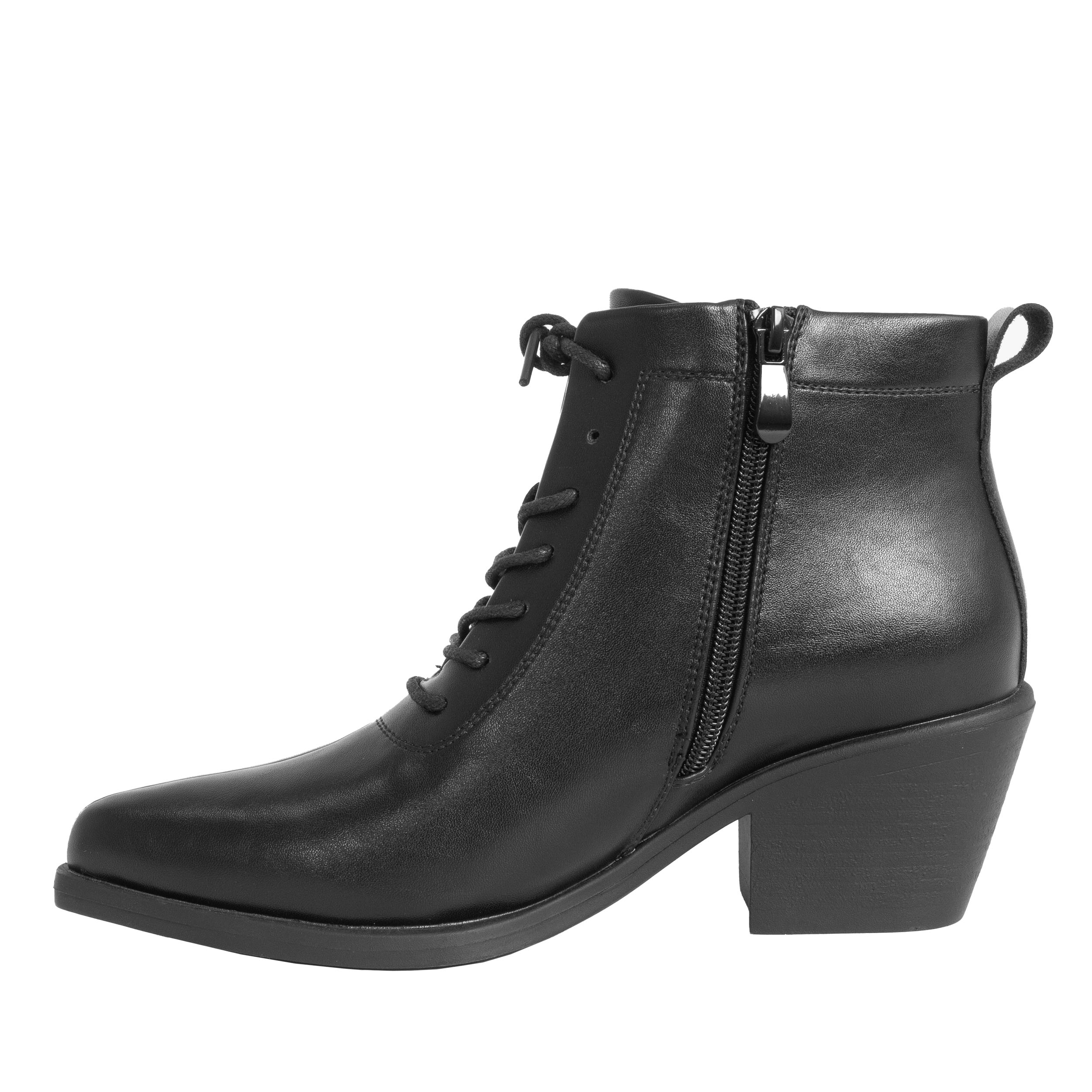 Women black ankle boots with microfiber leather and lace