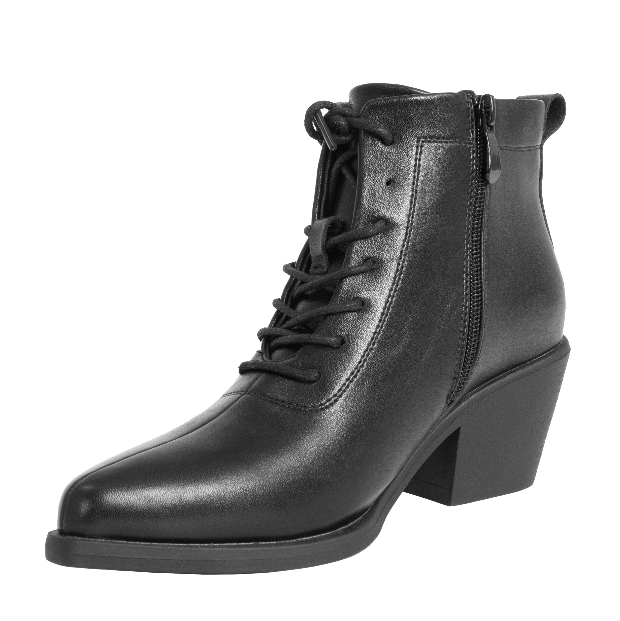 Women black ankle boots with microfiber leather and lace