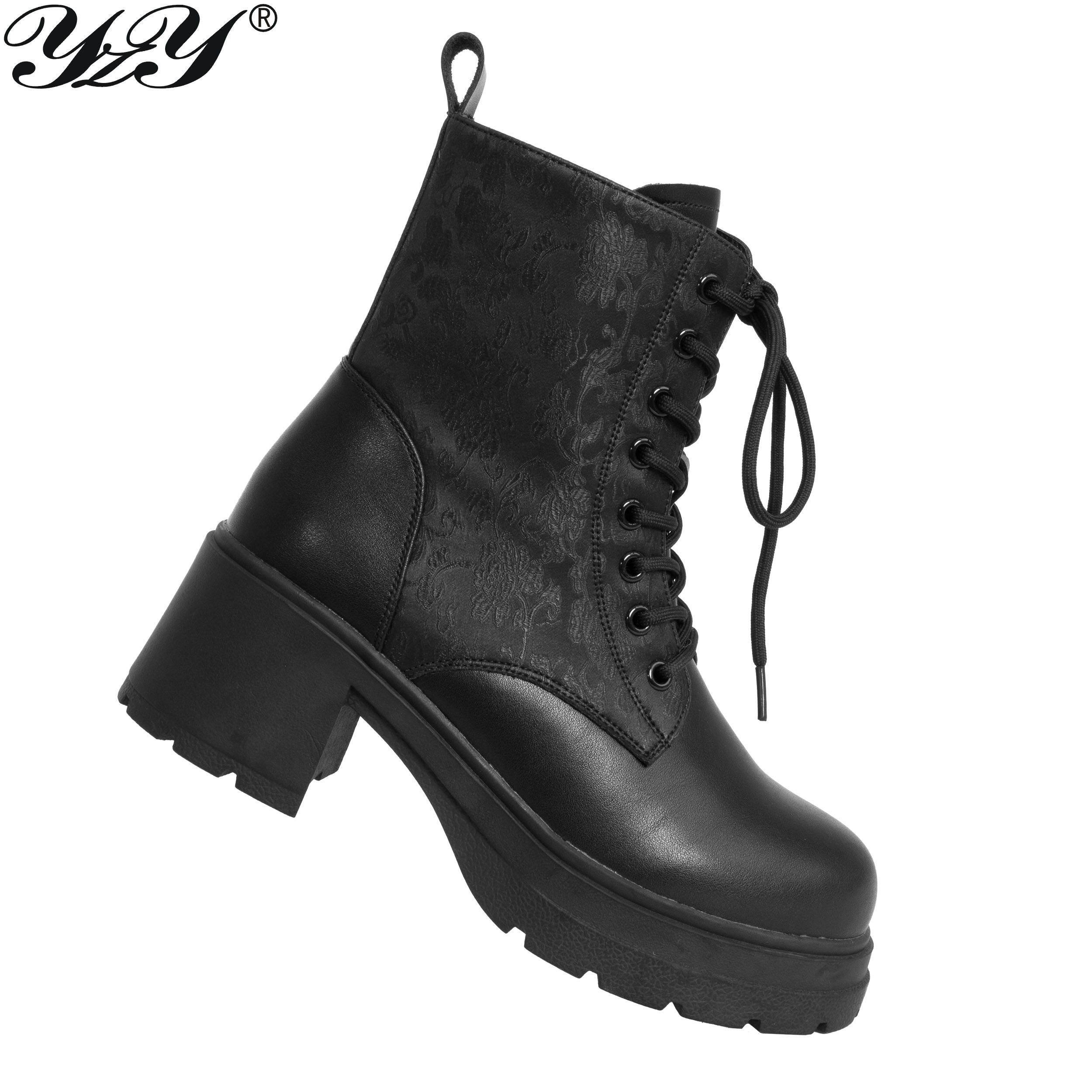 women ankle boots with black microfiber leather