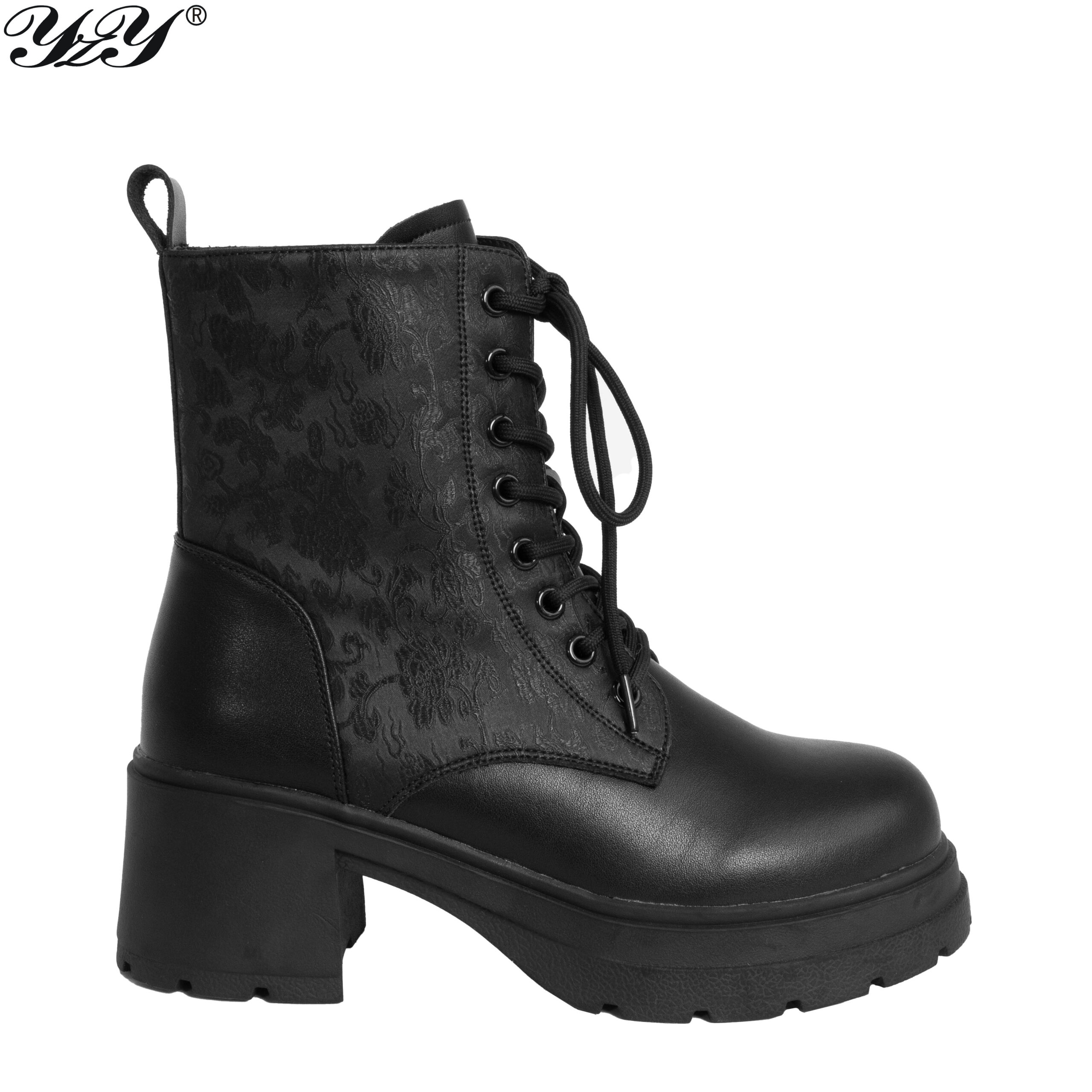 women ankle boots with black microfiber leather