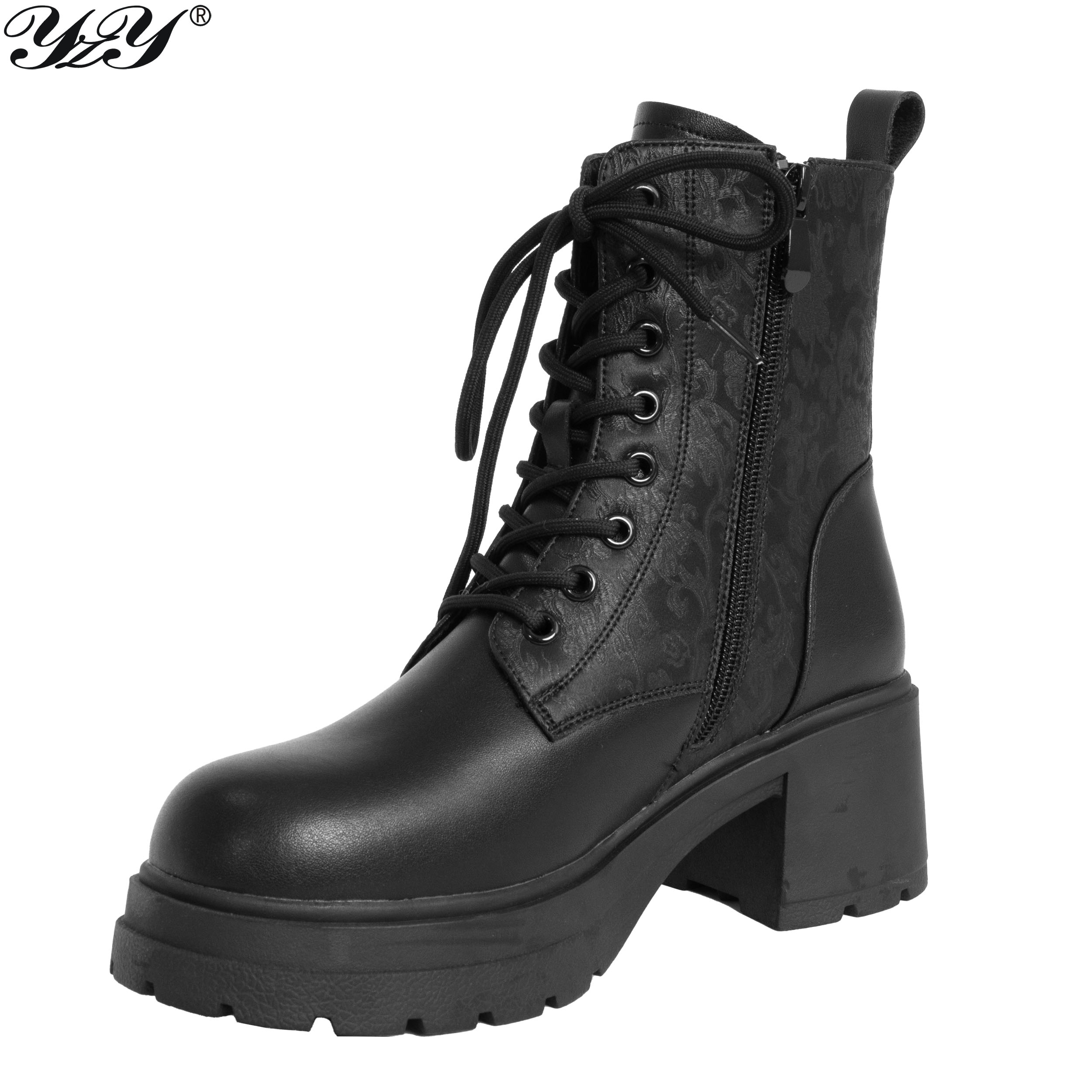 women ankle boots with black microfiber leather