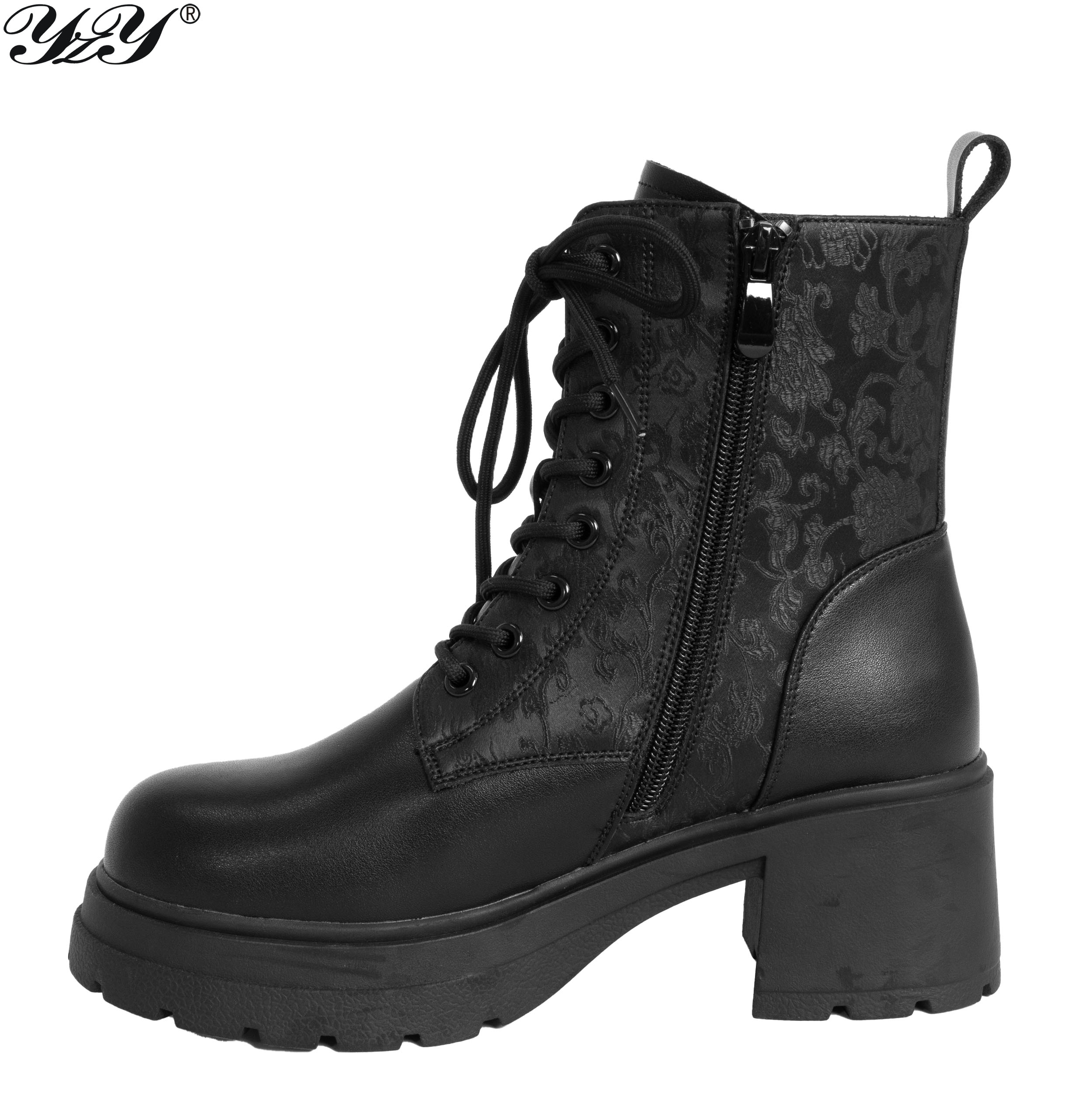 women ankle boots with black microfiber leather