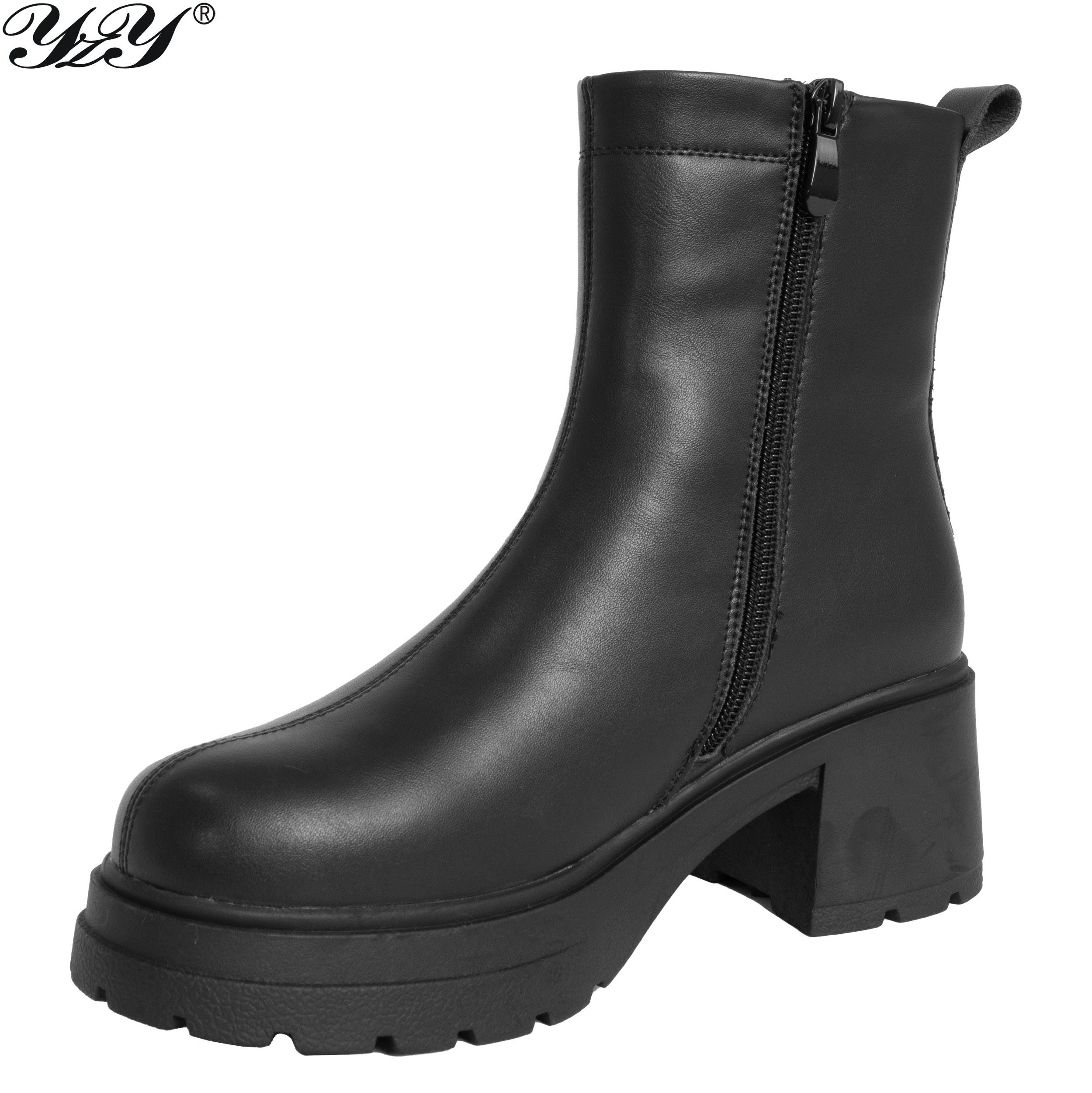 women ankle boots with black microfiber leather