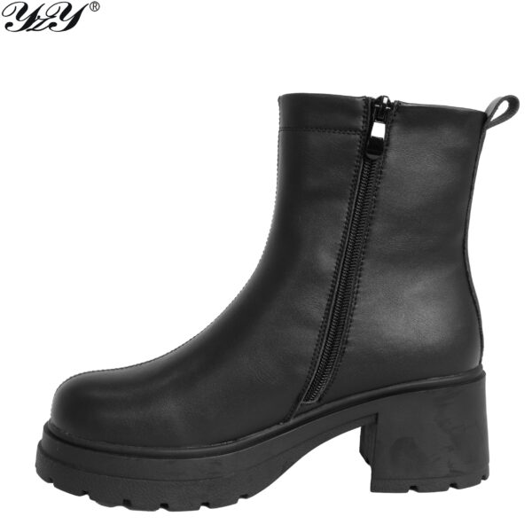 women ankle boots with black microfiber leather