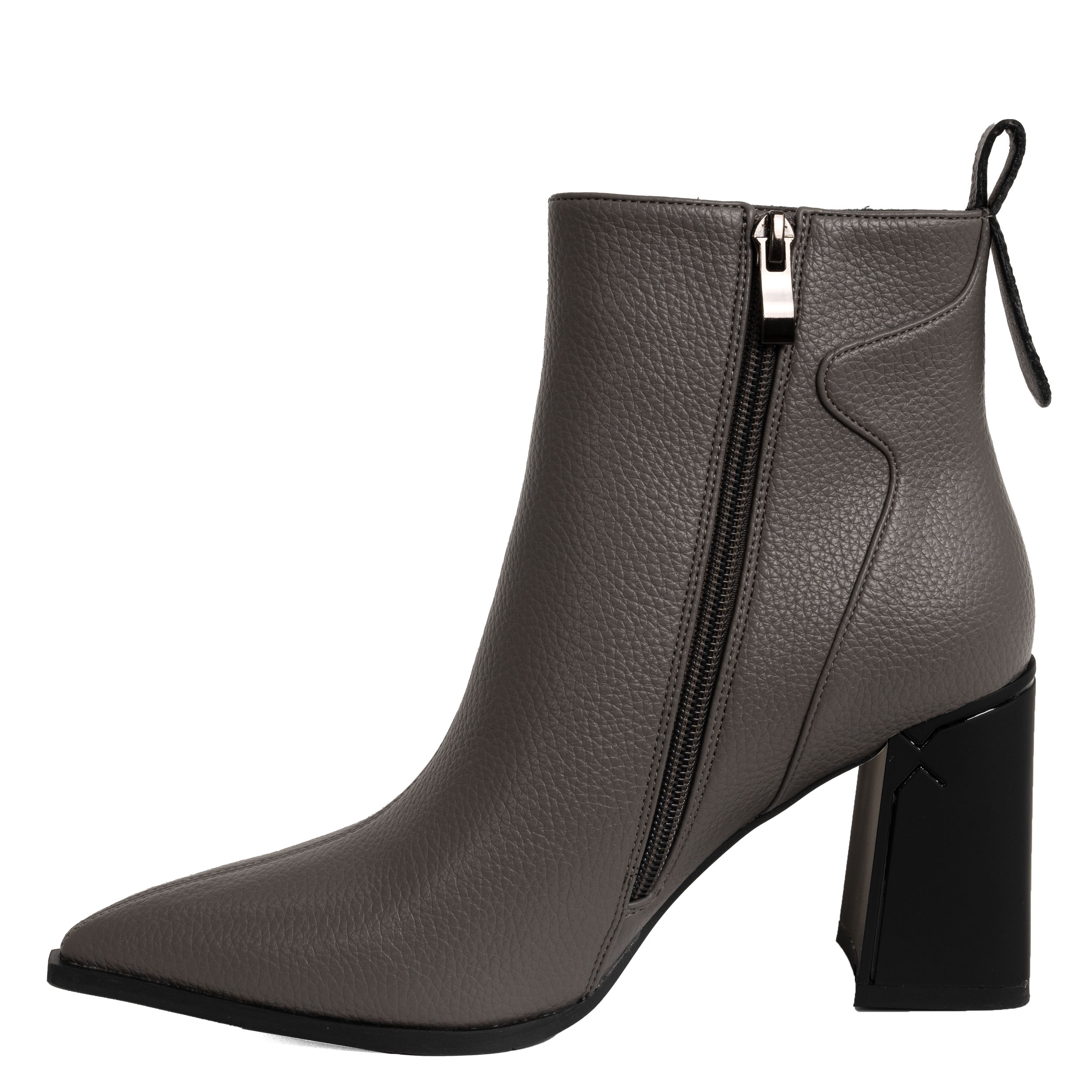 women heeled boots with grey PU leather