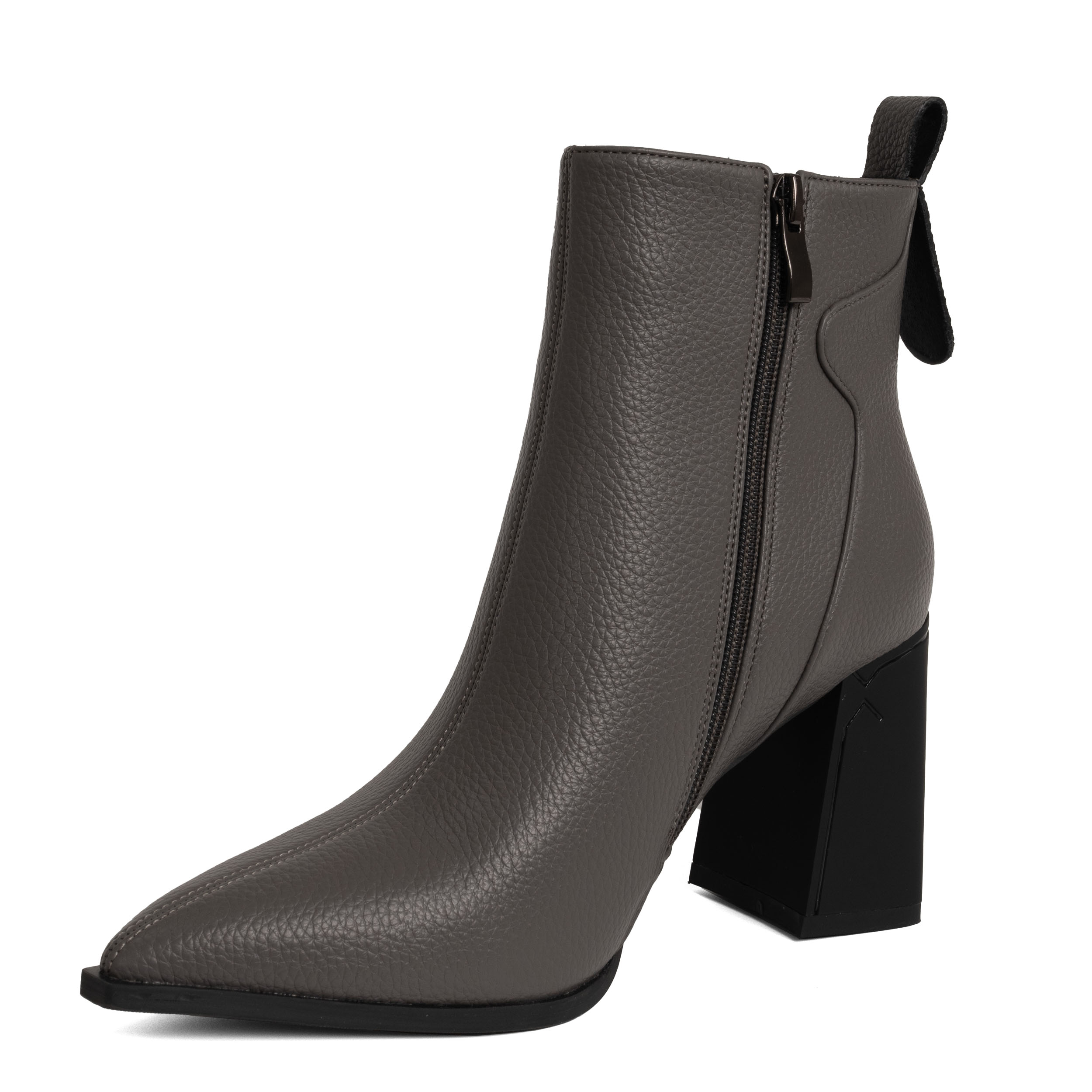 women heeled boots with grey PU leather