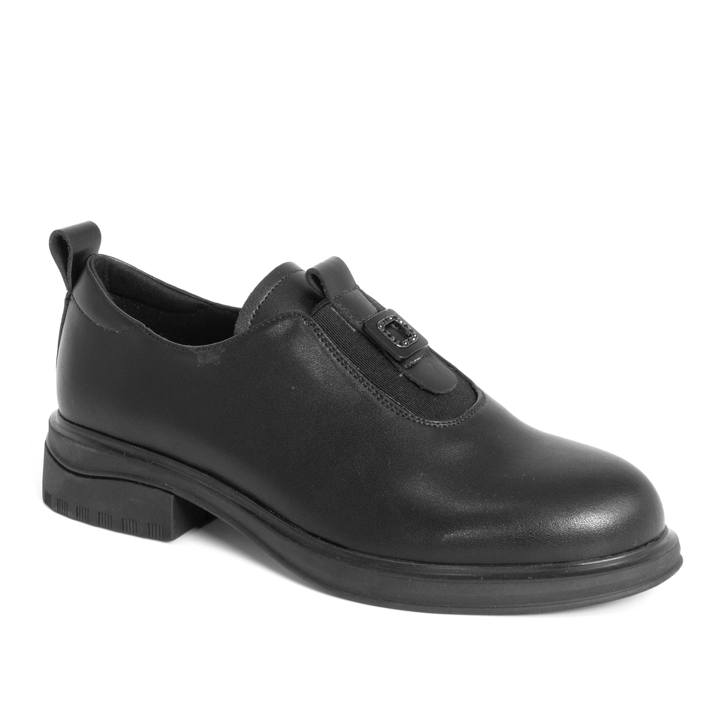 women flat shoes with black microfiber leather