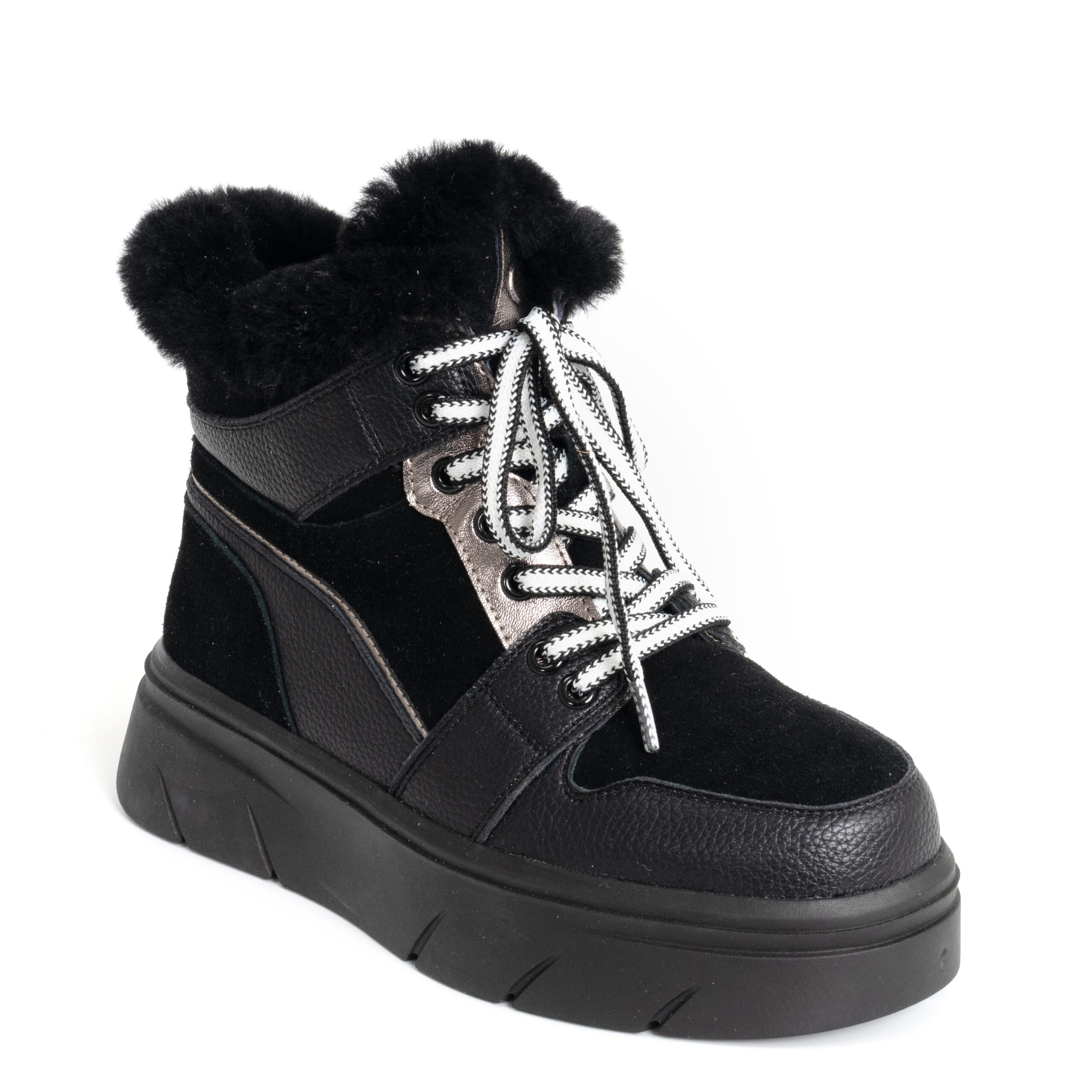 casual style women snow boots with microfiber leather, genuine leather and synthetic fur