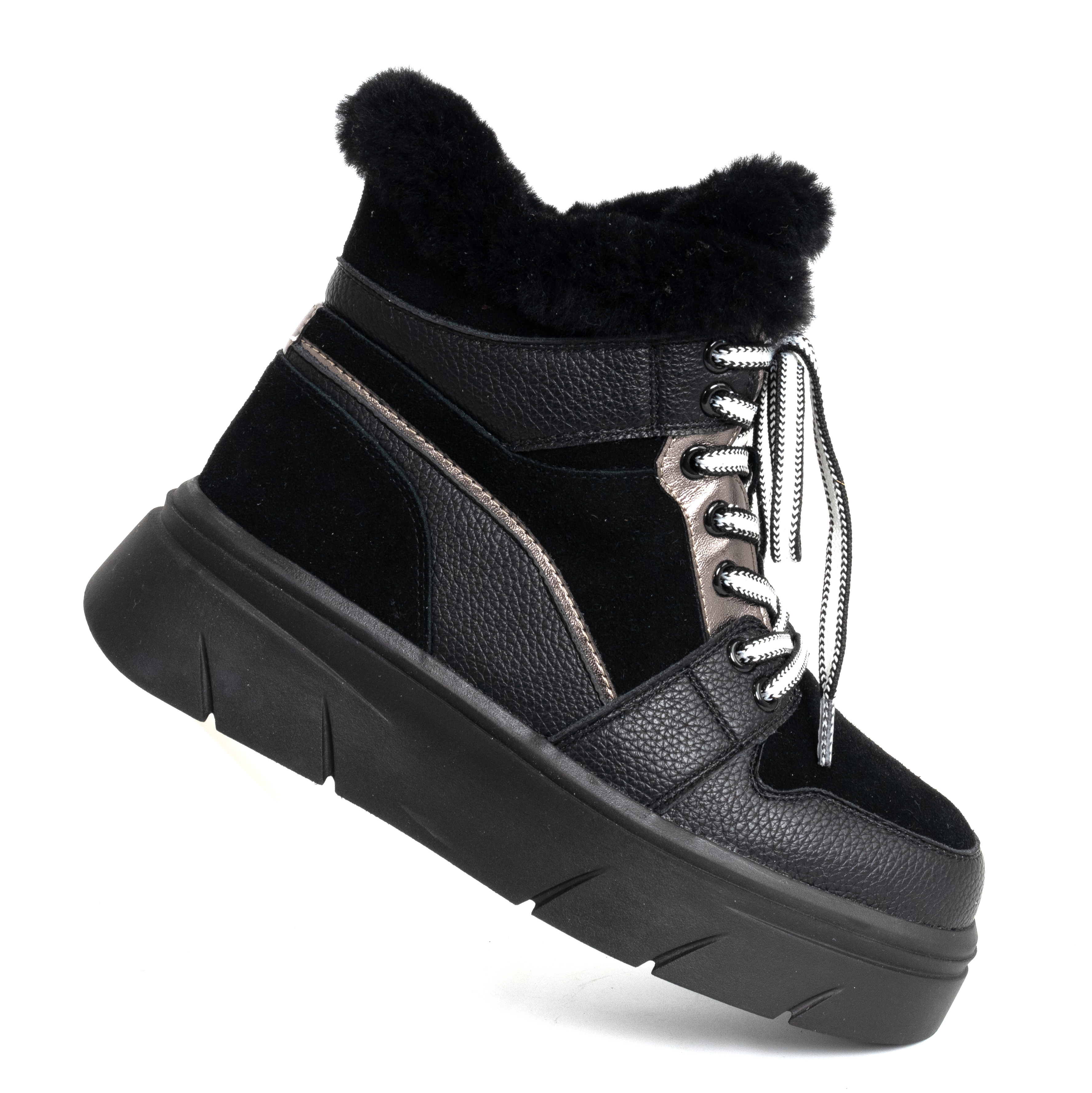 women casual style snow boots with microfiber leather, genuine leather and synthetic fur