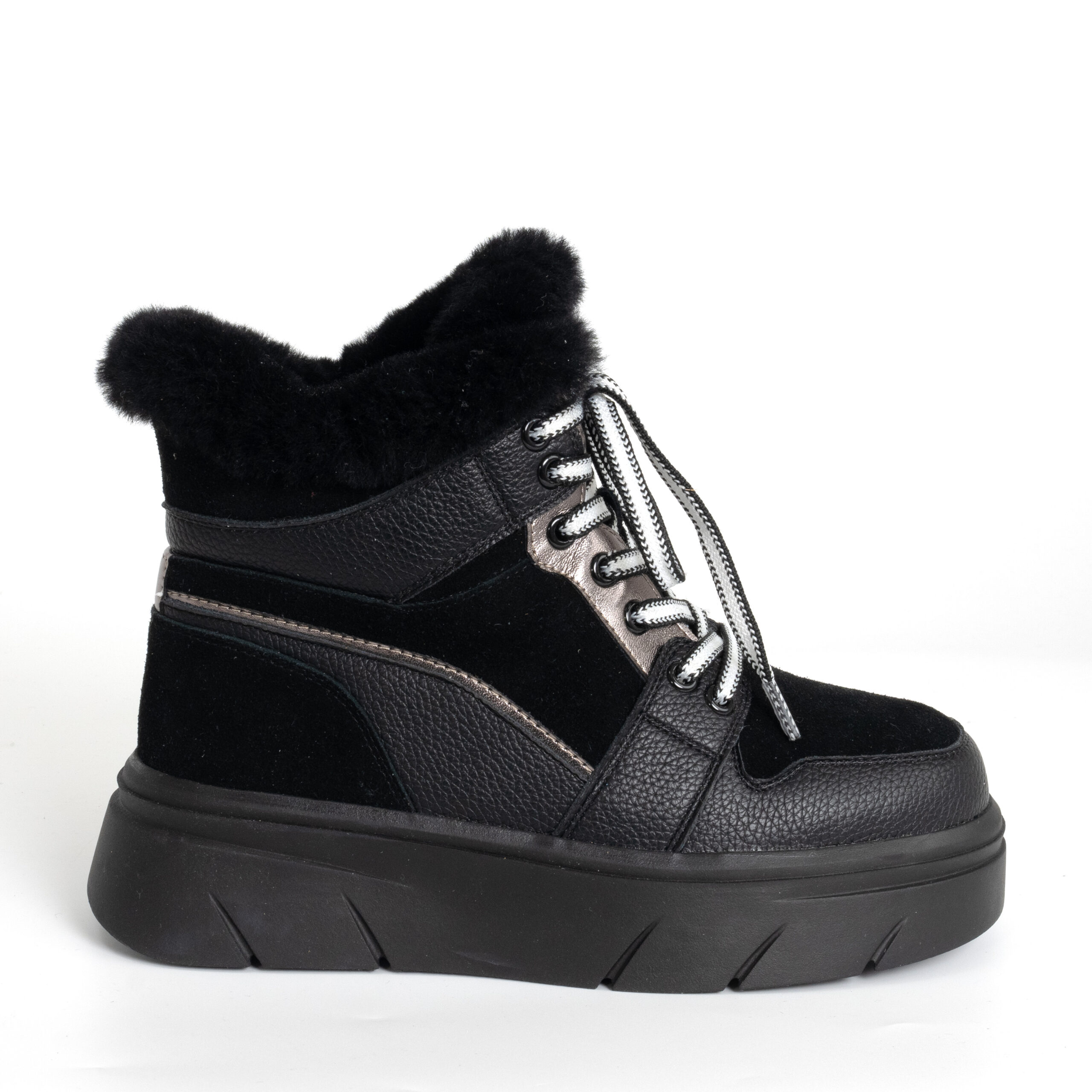 women casual style snow boots with microfiber leather, genuine leather and synthetic fur