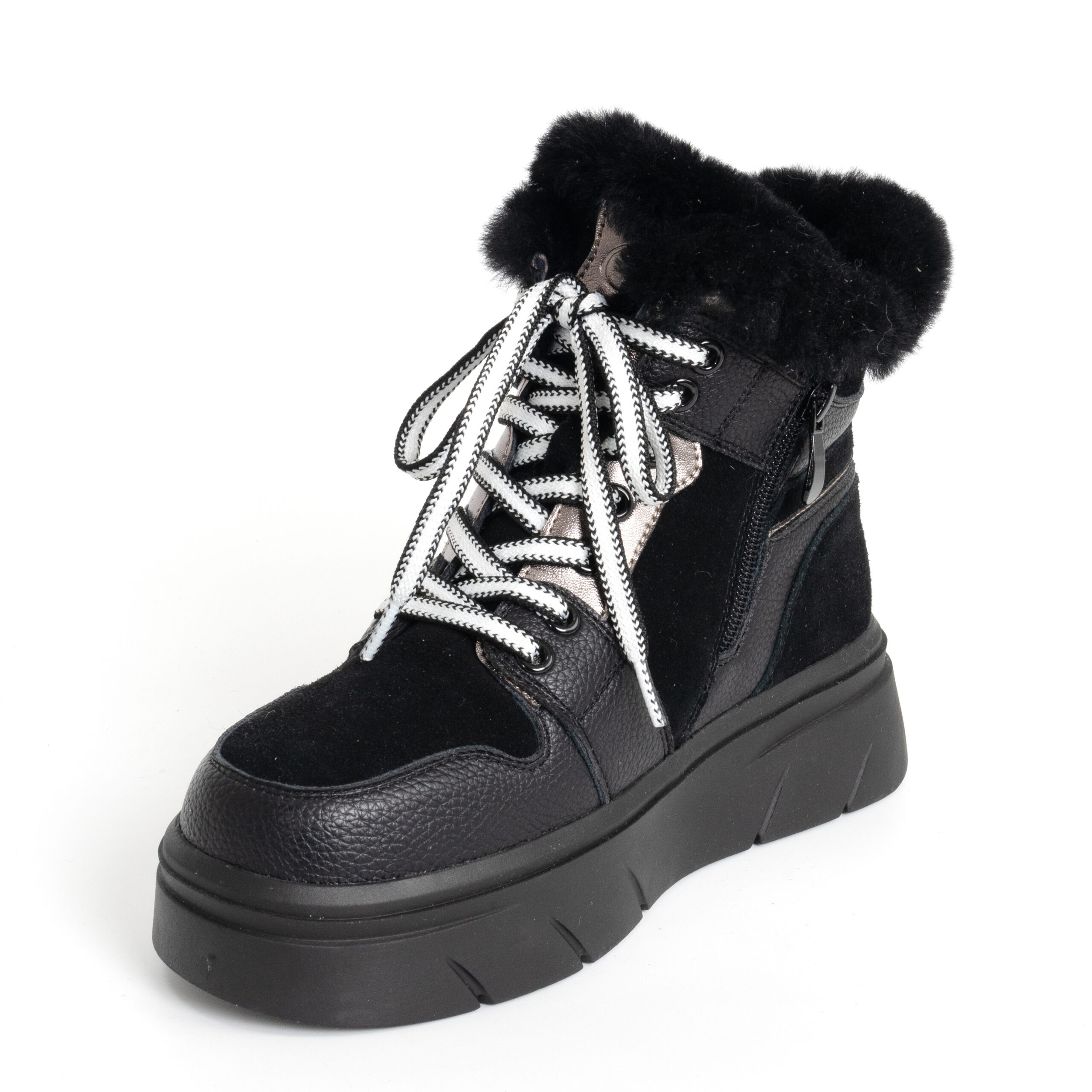 women casual style snow boots with microfiber leather, genuine leather and synthetic fur