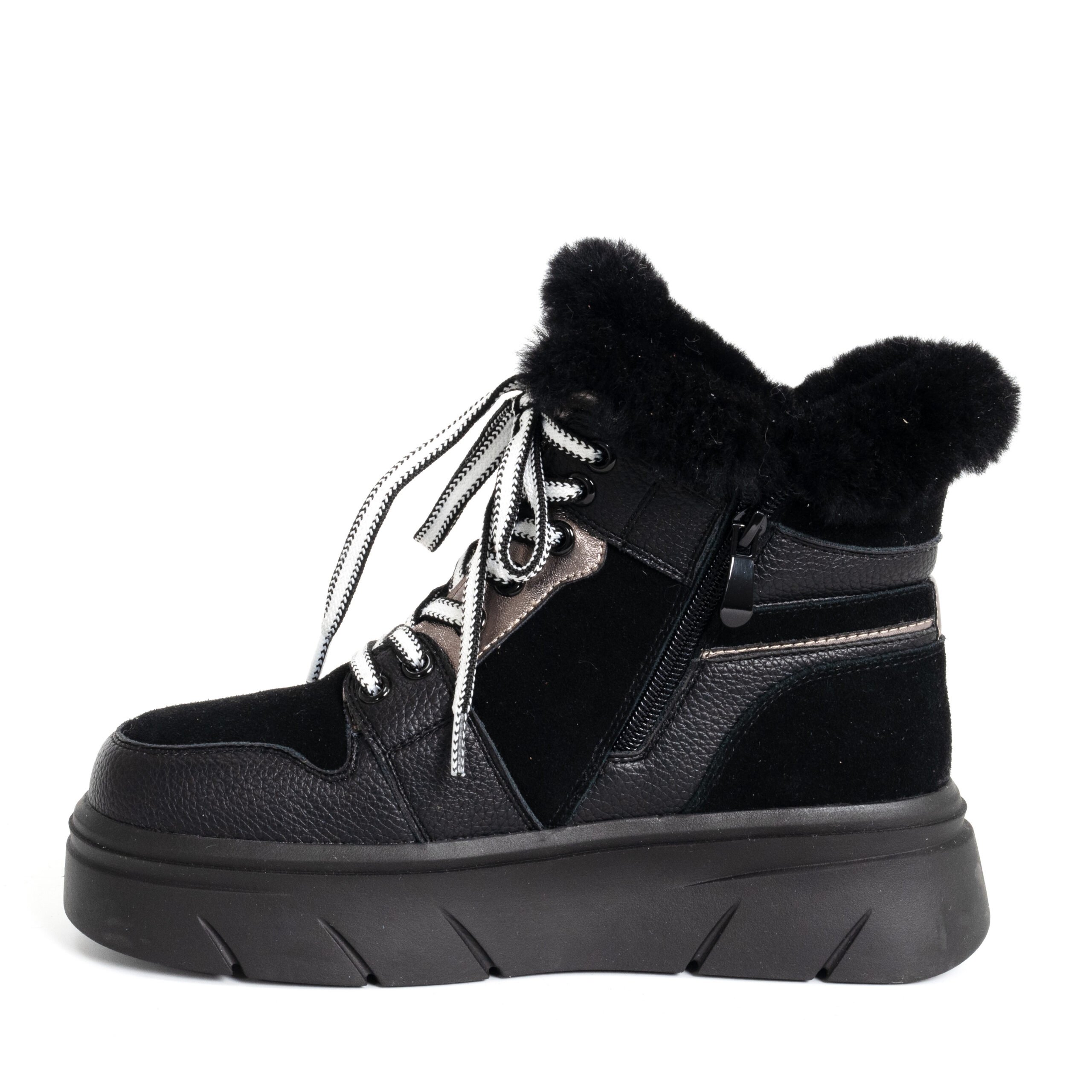 women casual style snow boots with microfiber leather, genuine leather and synthetic fur