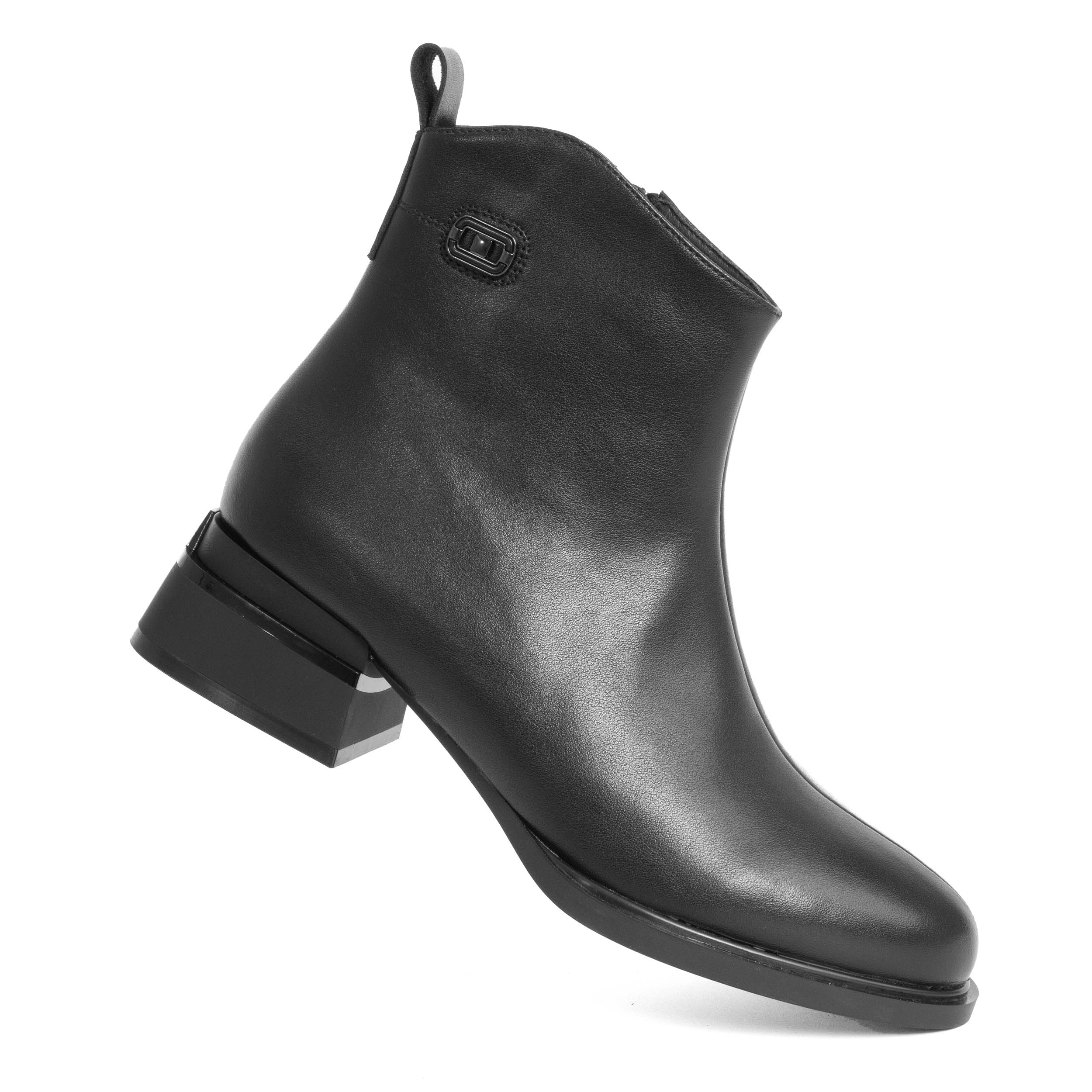 women heeled boots with black microfiber leather