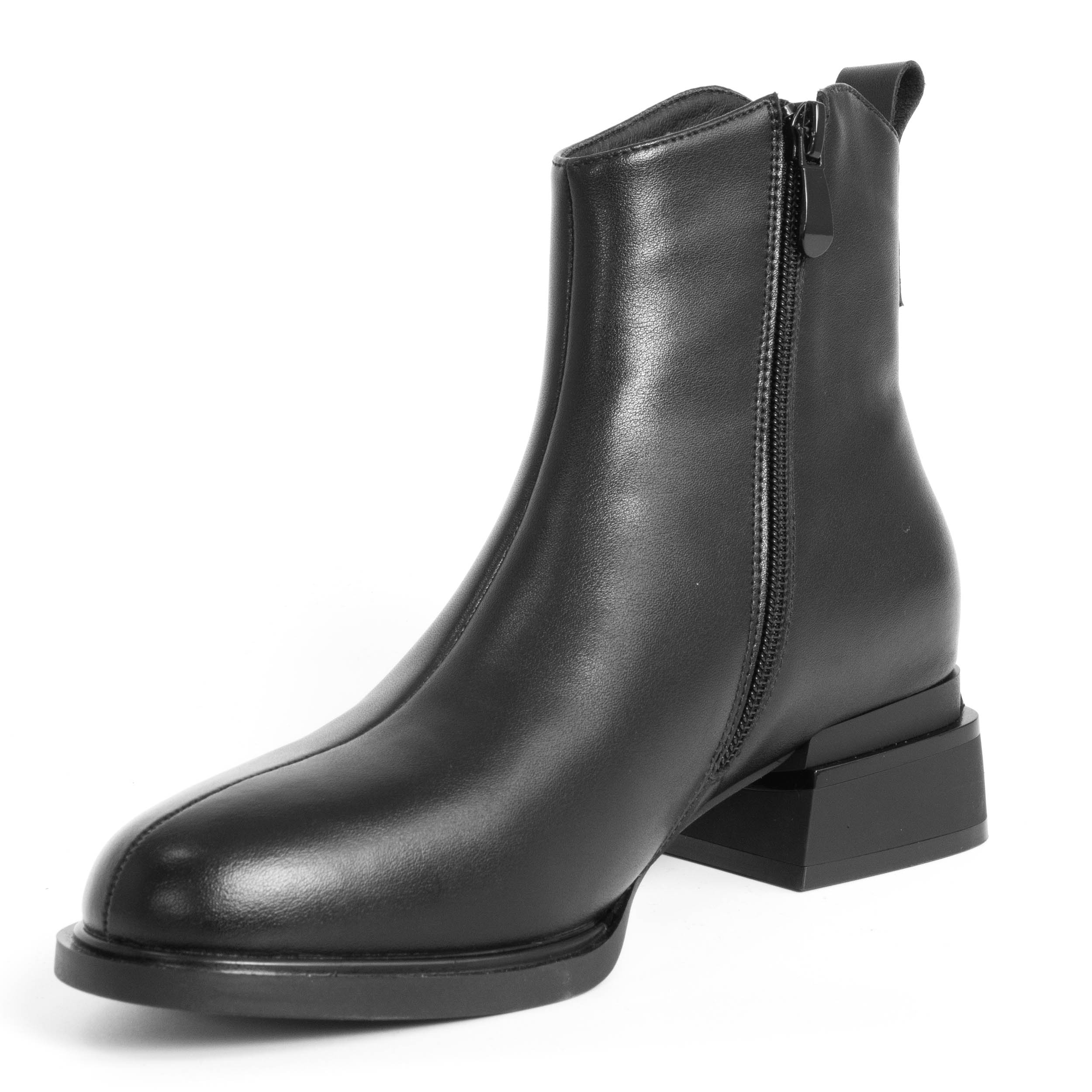 women heeled boots with black microfiber leather