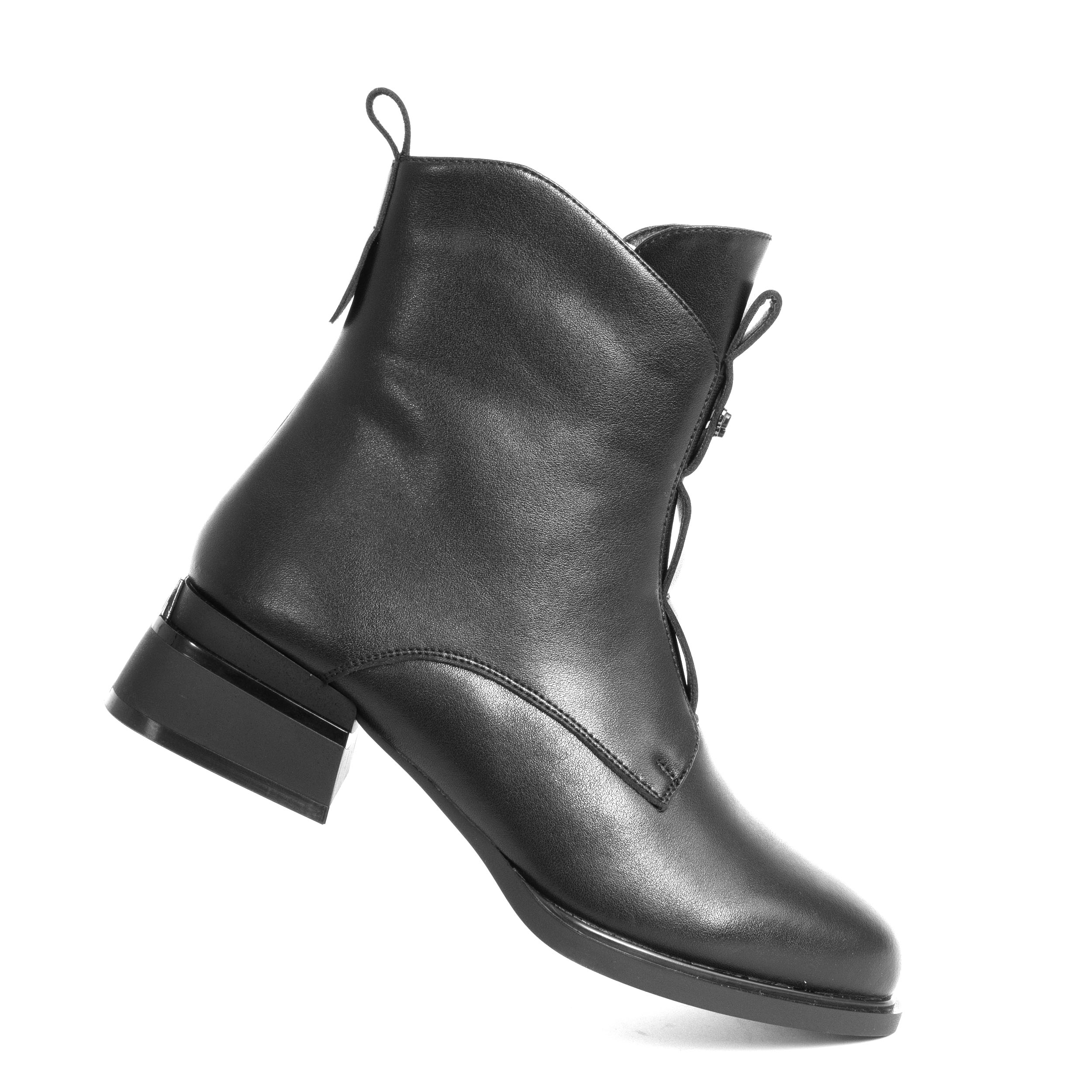 women heeled boots with black microfiber leather