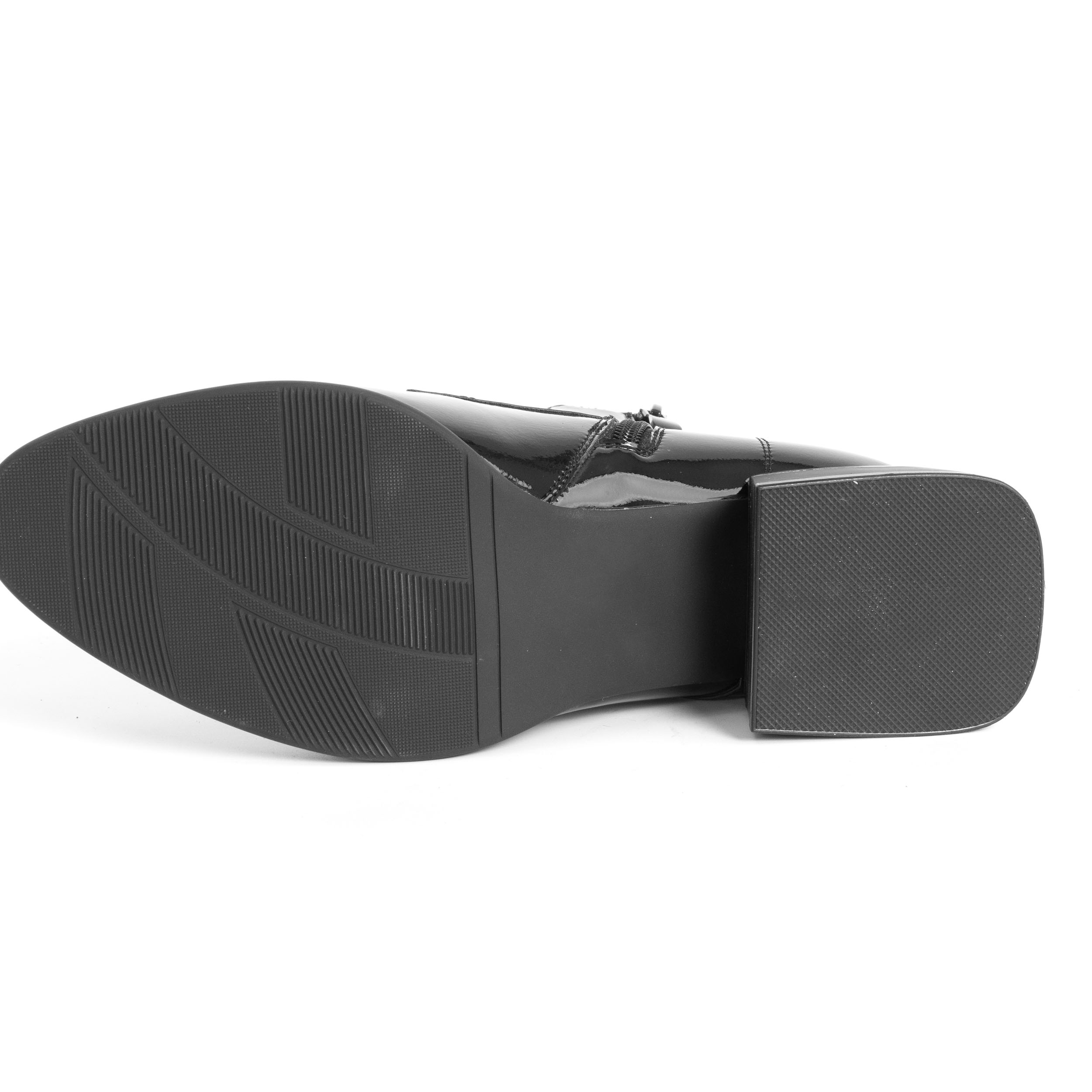 women heeled boots with patent leather and leopard heel