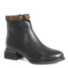 women heeled boots with black leather and leopard microfiber