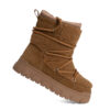 women snow boots with Khaki genuine leather and synthetic fur