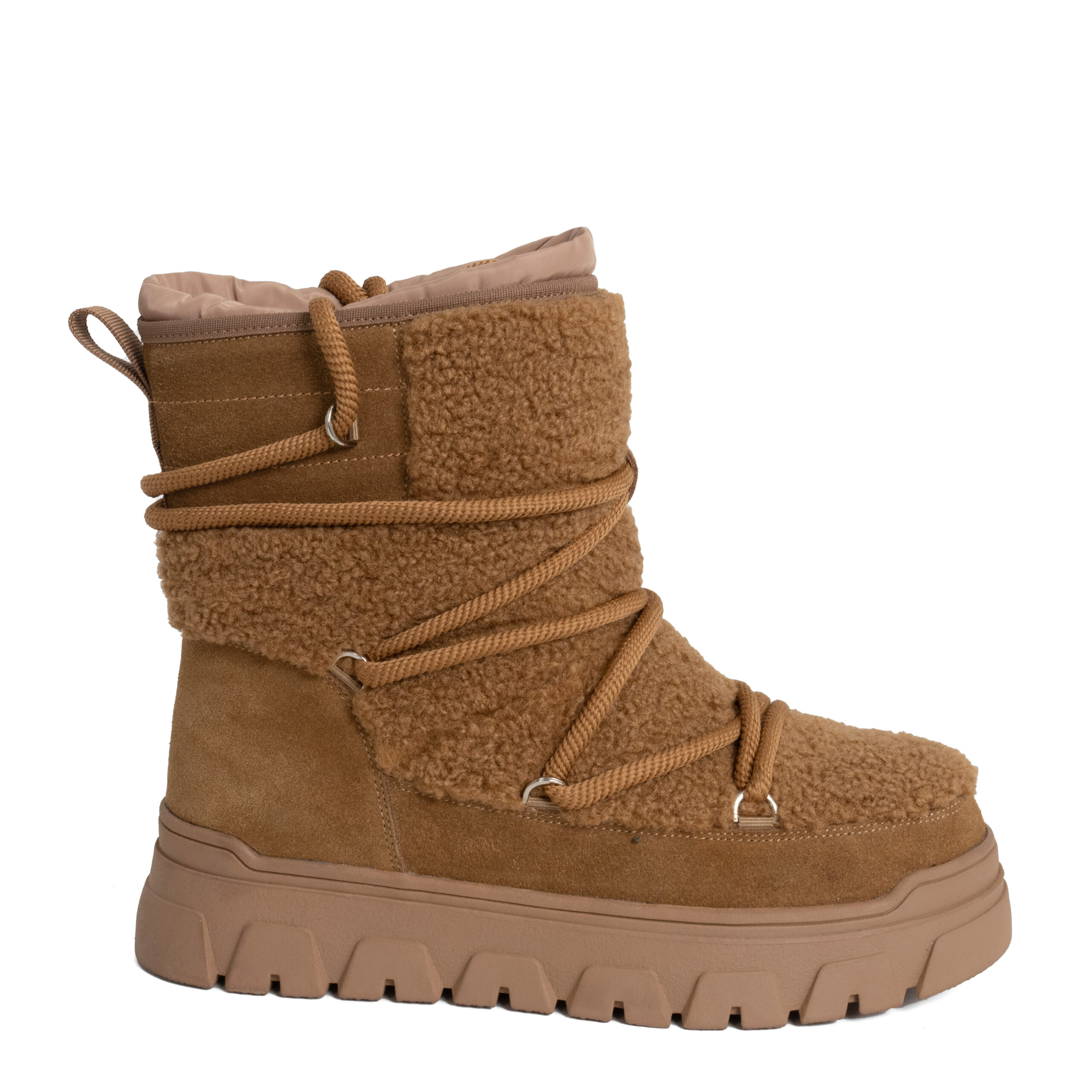 women snow boots with Khaki genuine leather and synthetic fur