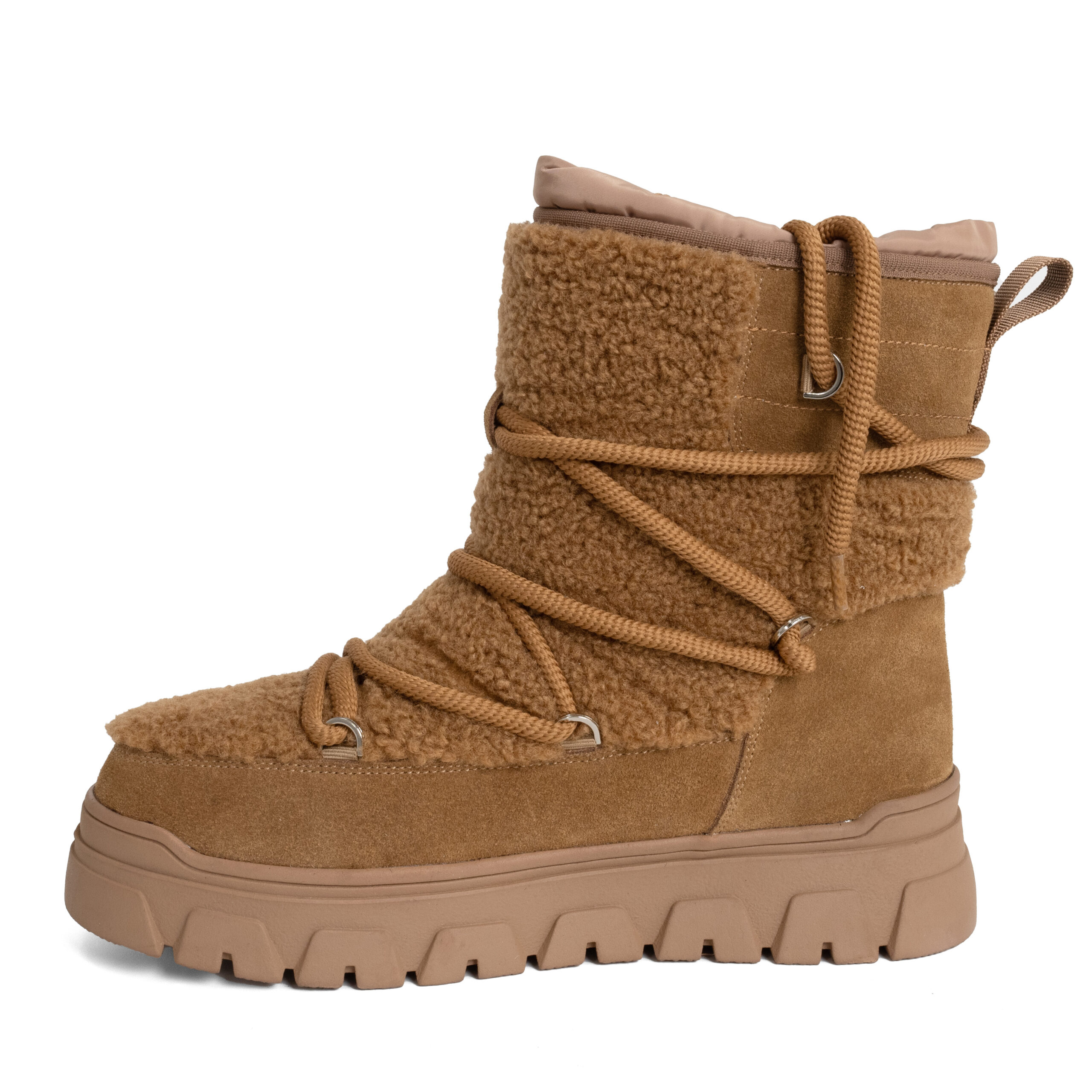 women snow boots with Khaki genuine leather and synthetic fur