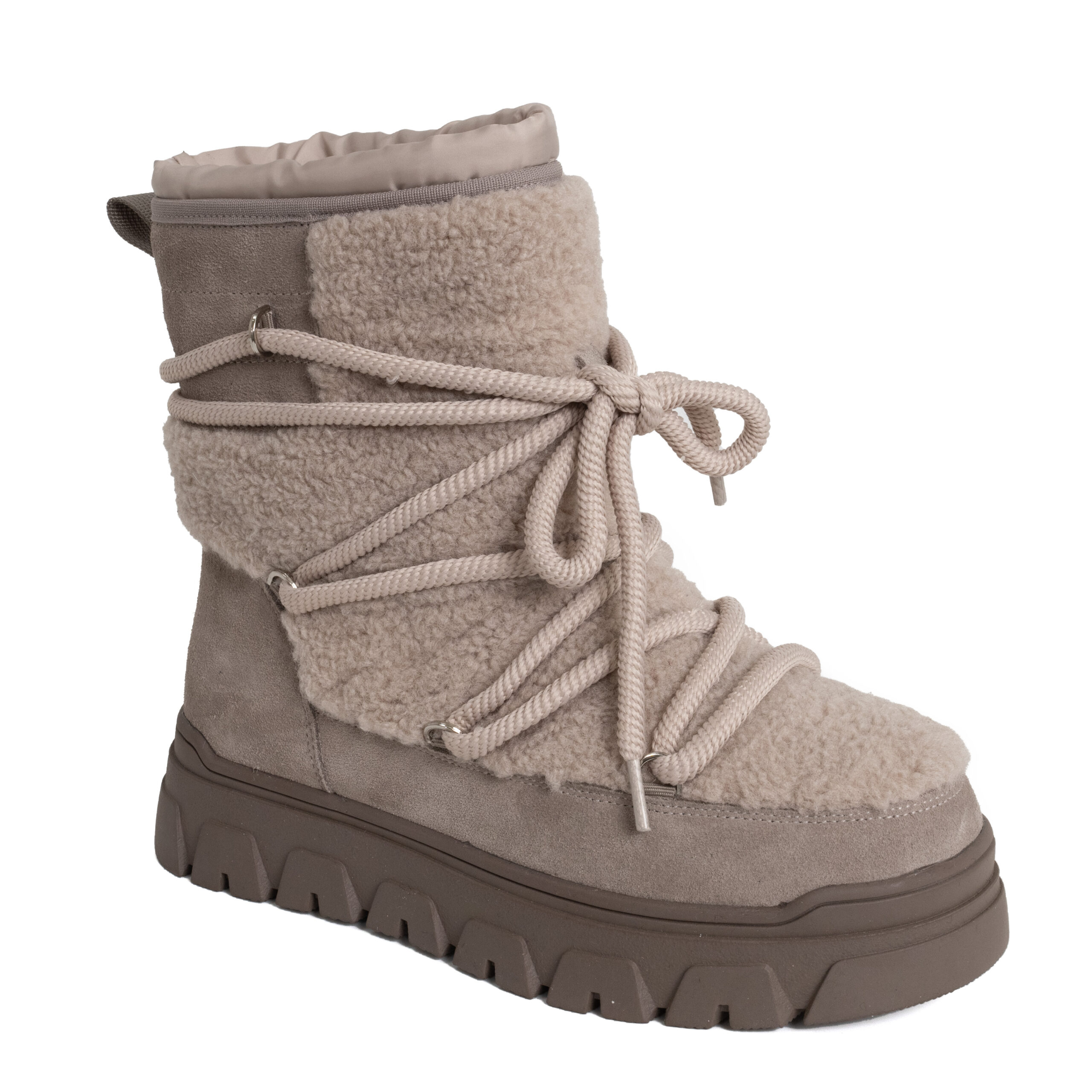 women snow boots with grey genuine leather and synthetic fur