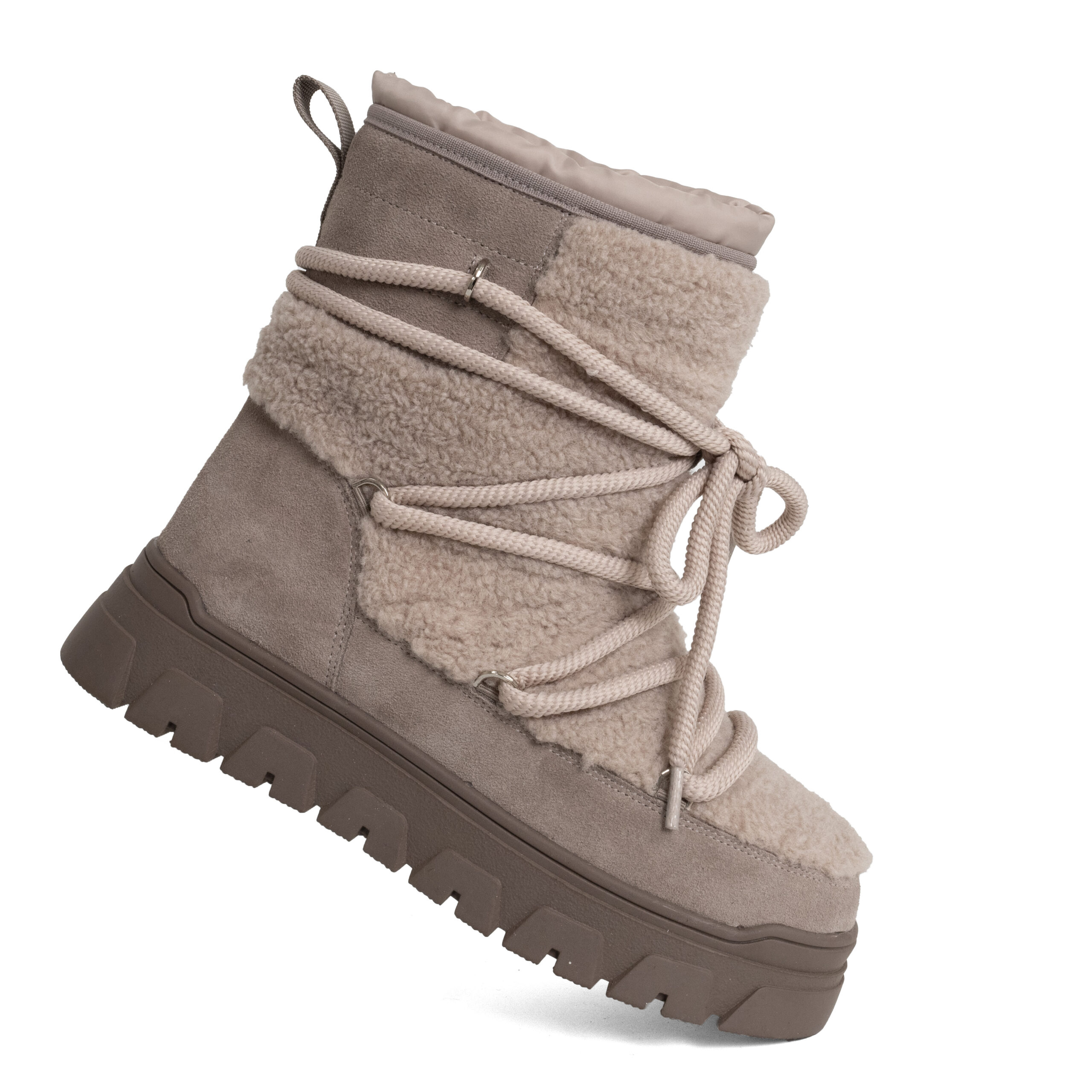 women snow boots with grey genuine leather and synthetic fur