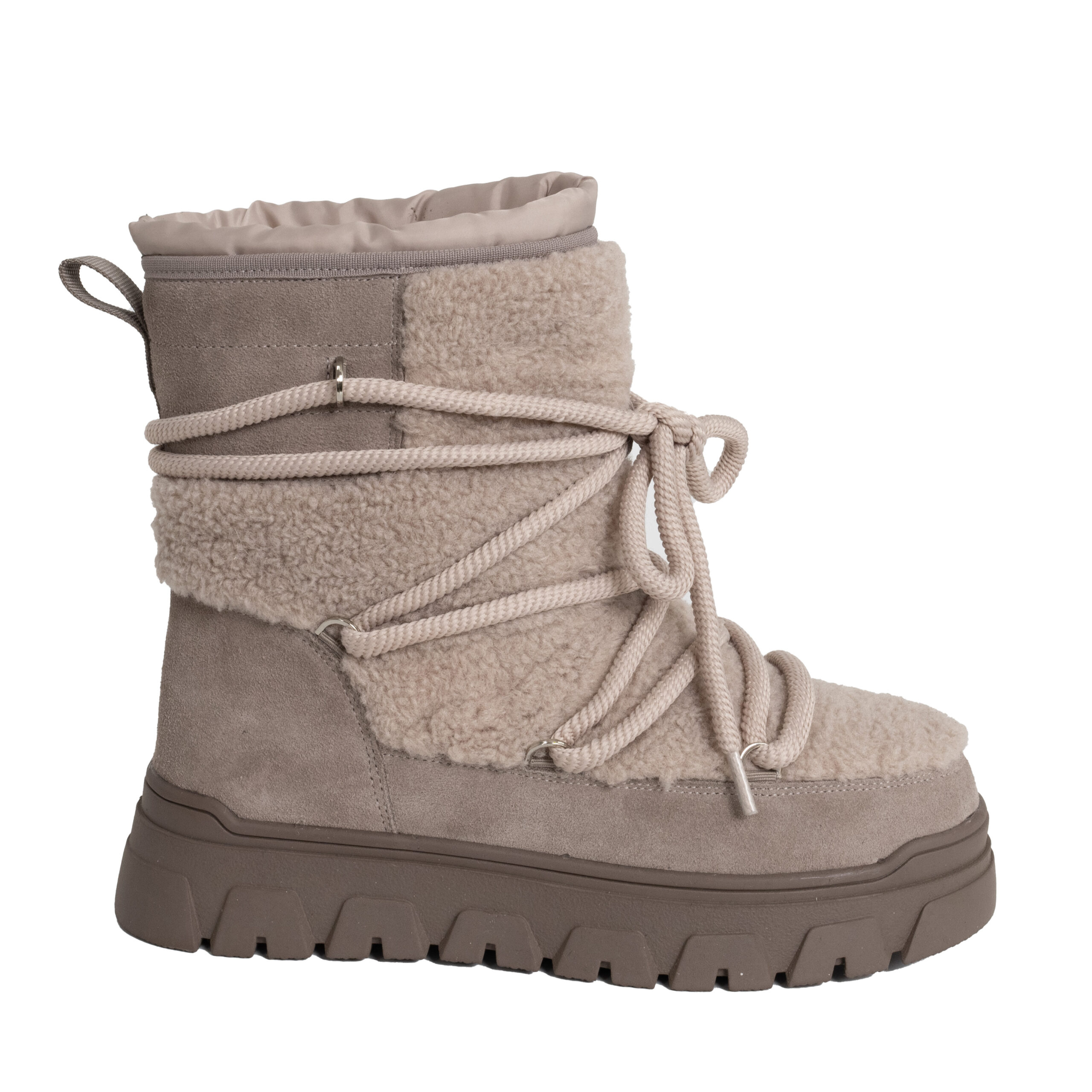 women snow boots with grey genuine leather and synthetic fur
