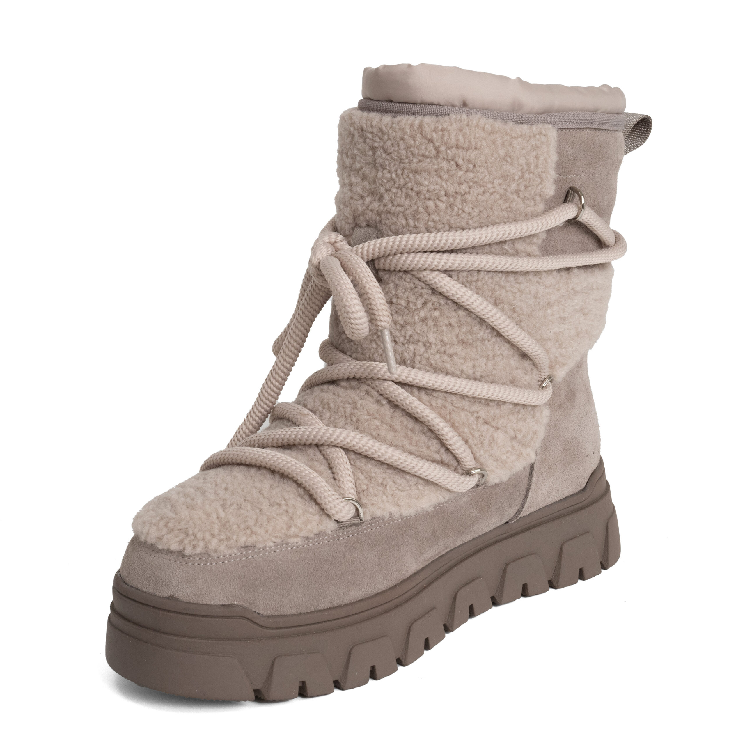 women snow boots with grey genuine leather and synthetic fur