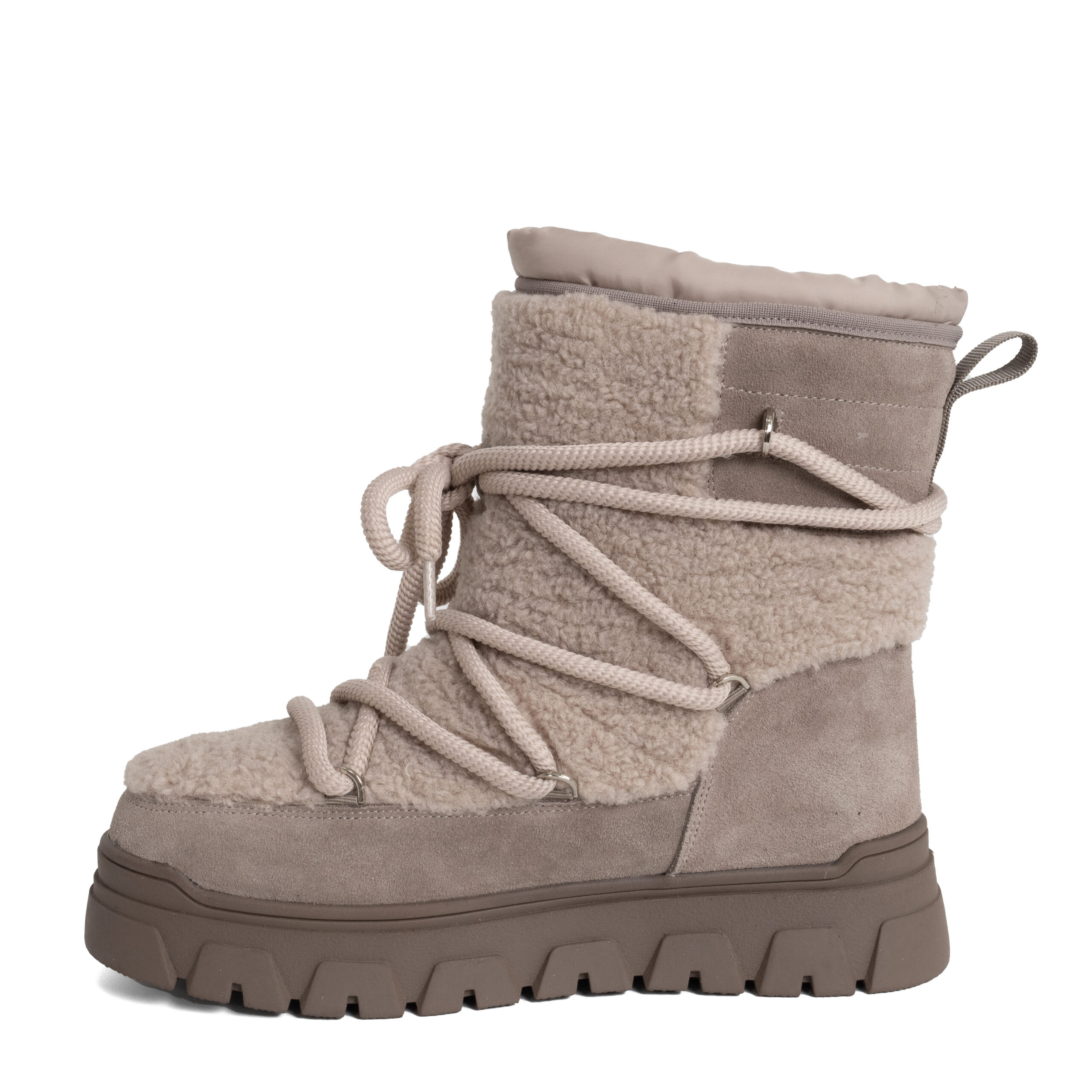 women snow boots with grey genuine leather and synthetic fur