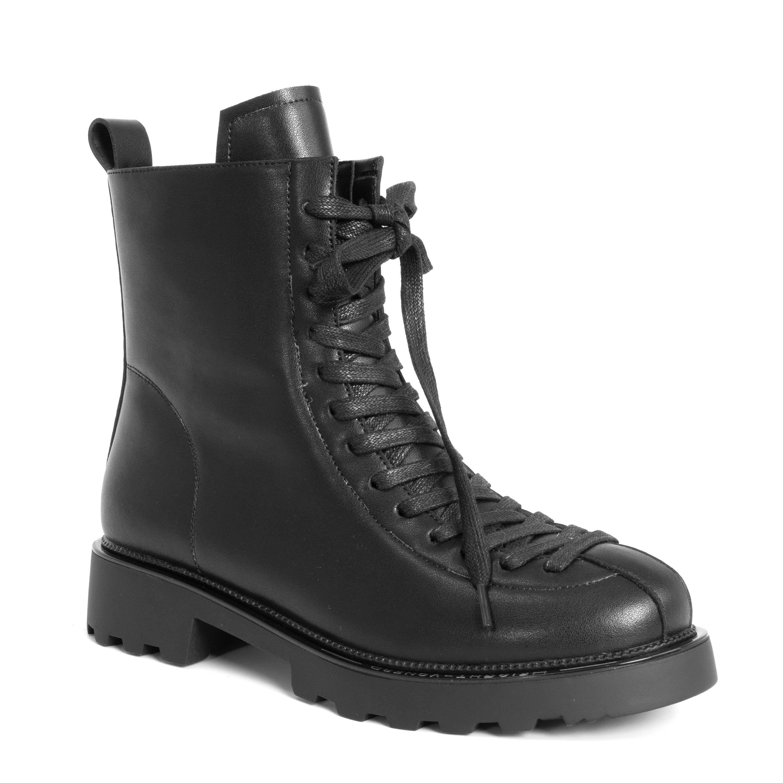 Lace-up women ankle boots with black microfiber leather