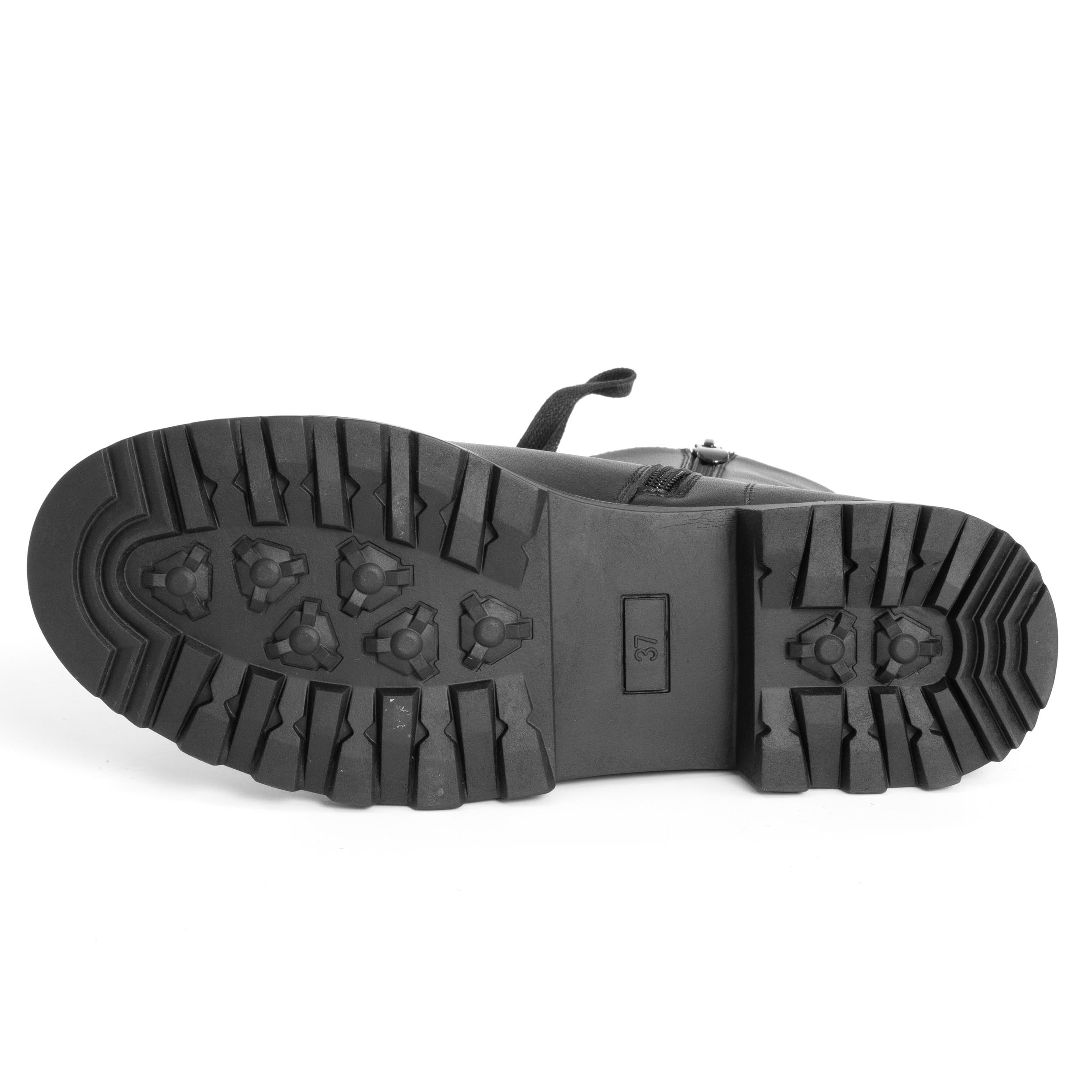 Lace-up women ankle boots with black microfiber leather