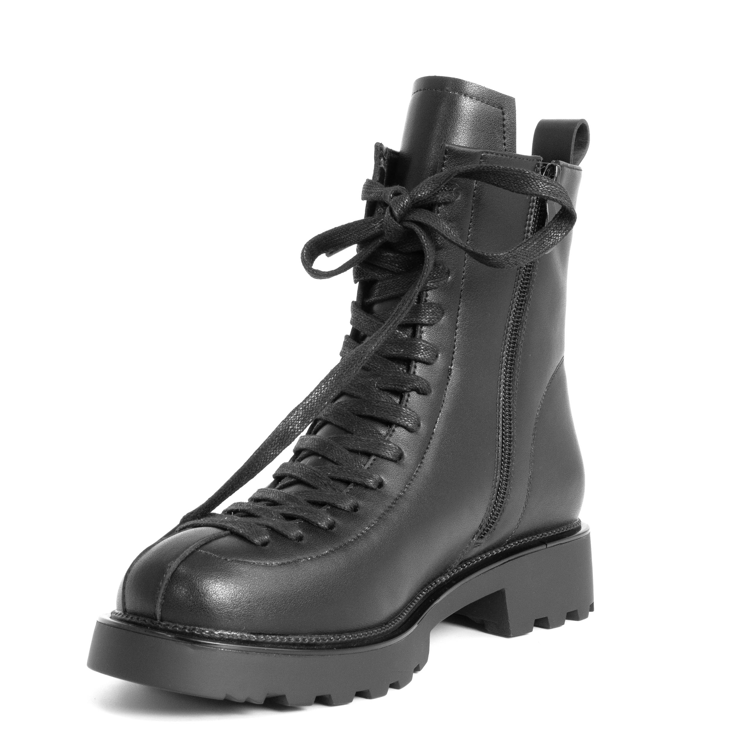 Lace-up women ankle boots with black microfiber leather