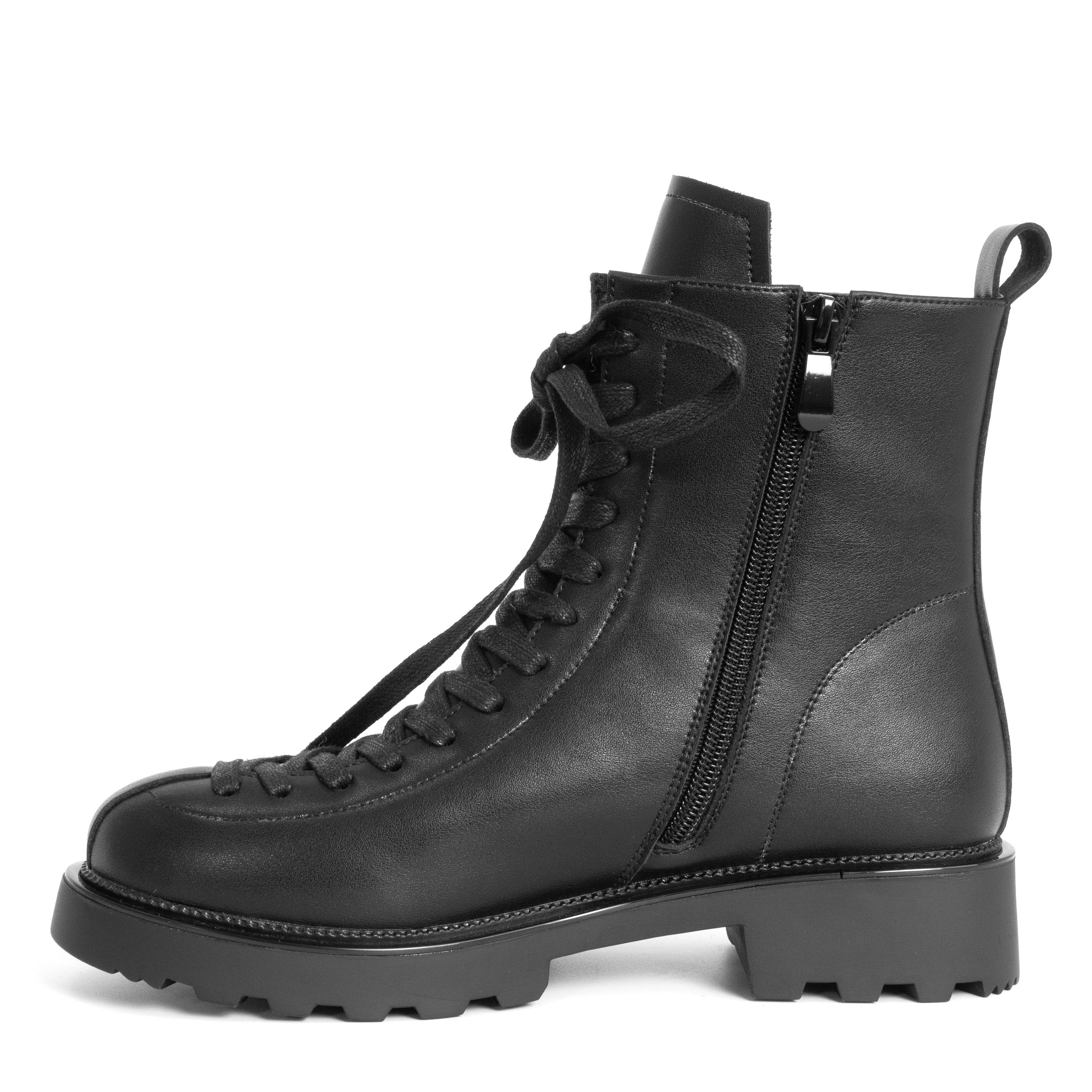 Lace-up women ankle boots with black microfiber leather