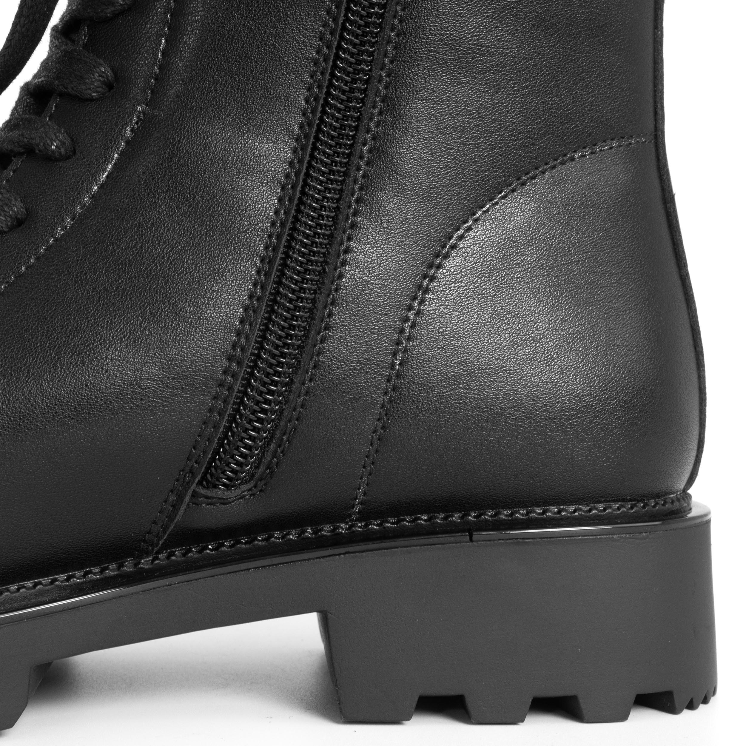 Lace-up women ankle boots with black microfiber leather
