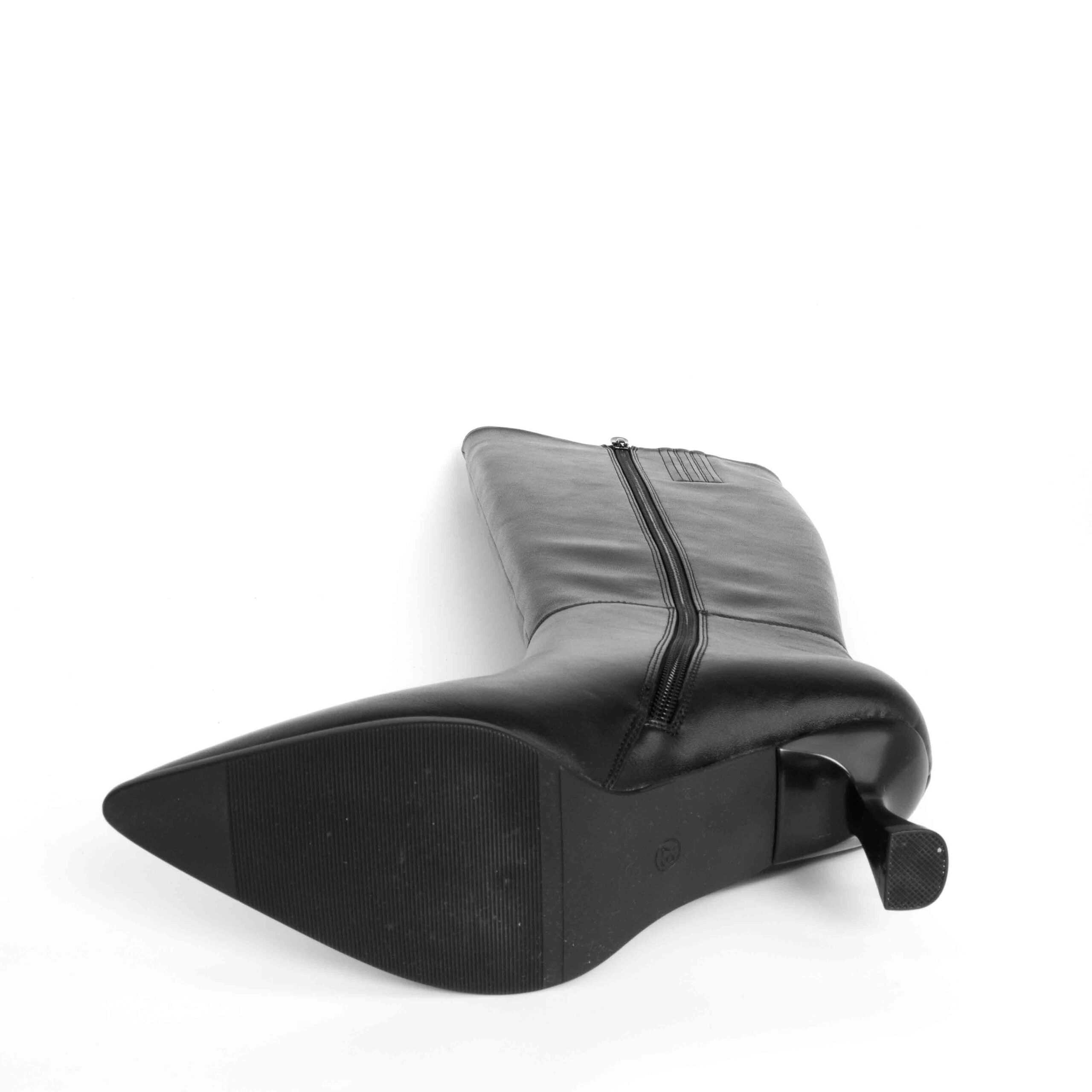 Women knee high boots with Black PU leather and thin heel