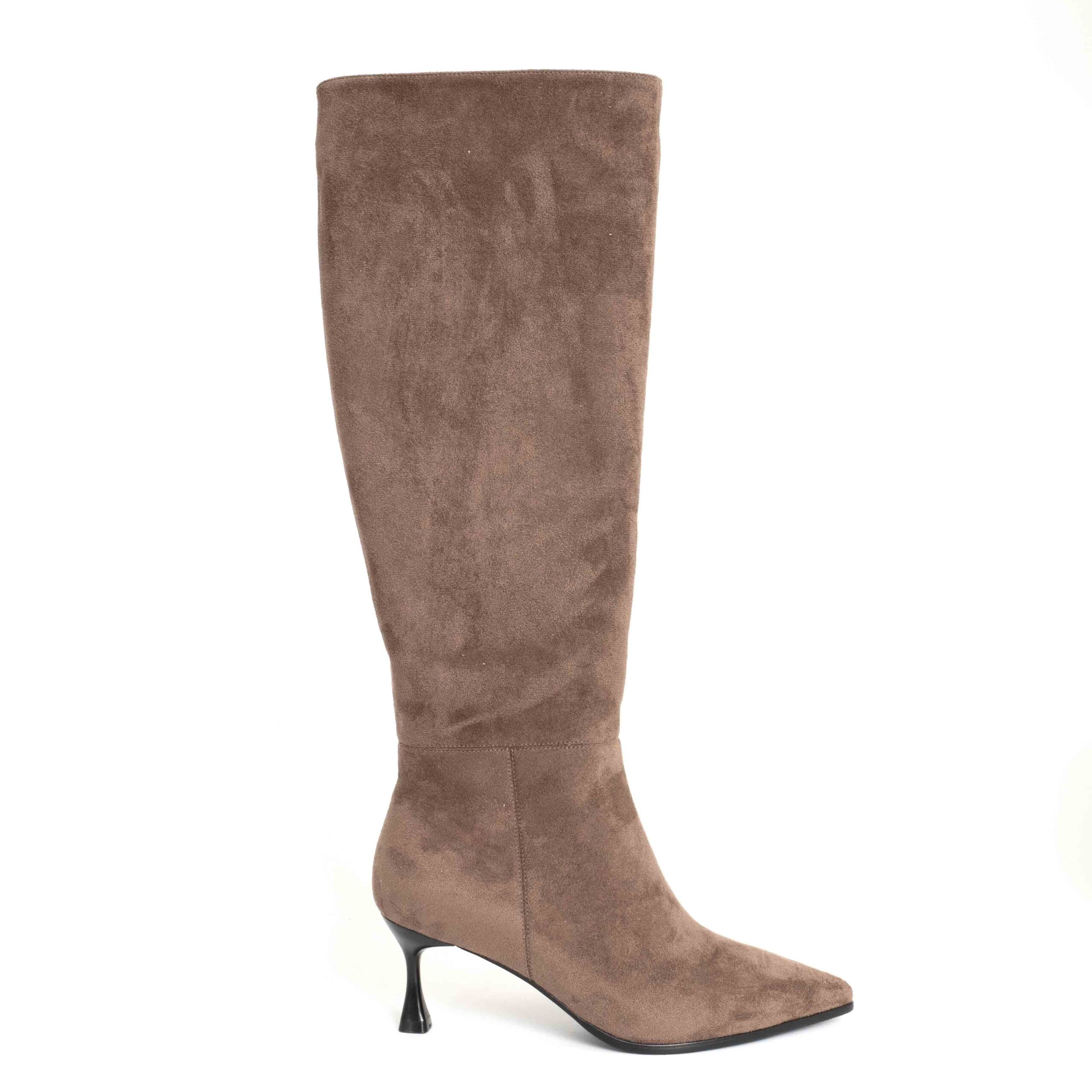 Women knee high boots with BROWN Genuine leather and thin heel