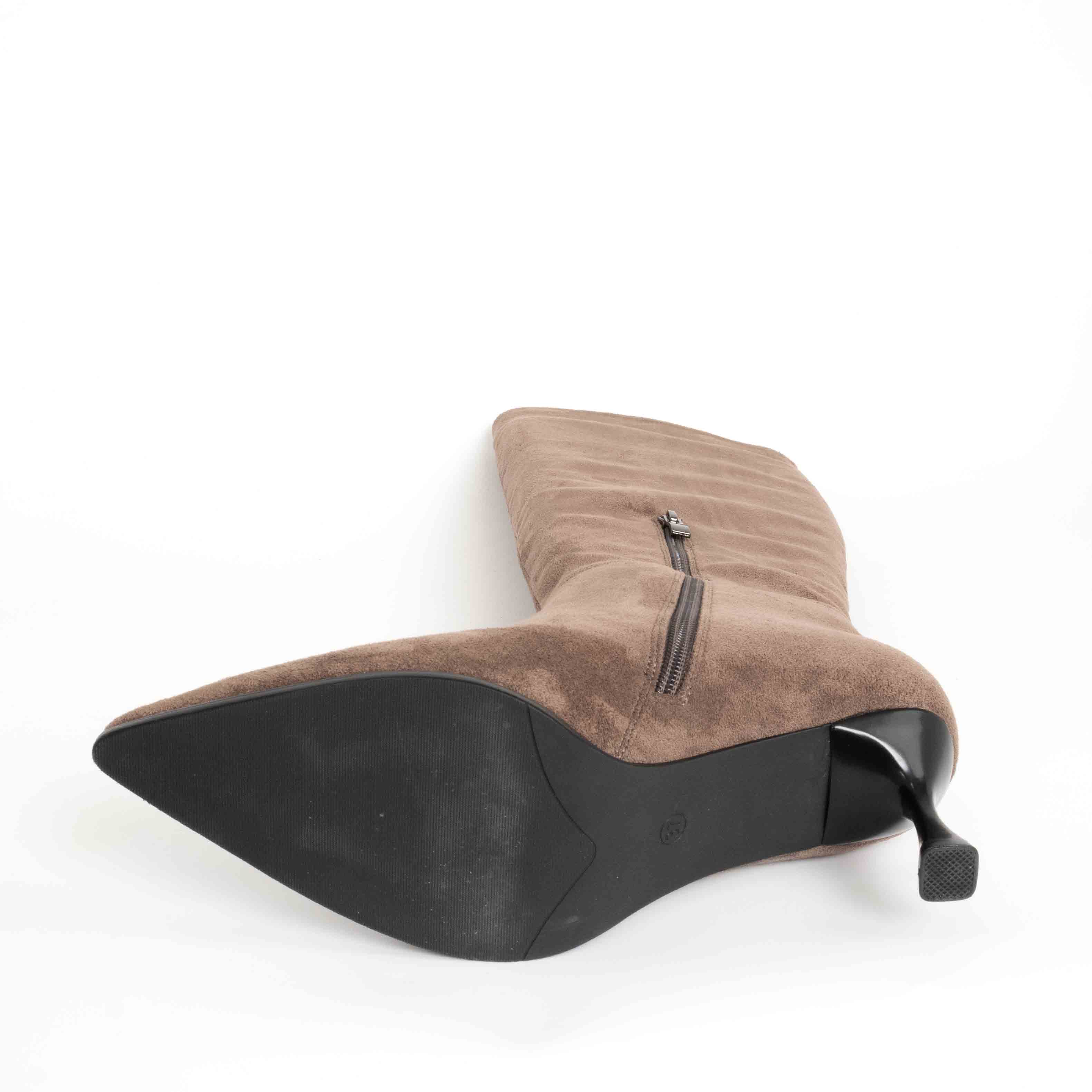 Women knee high boots with BROWN Genuine leather and thin heel