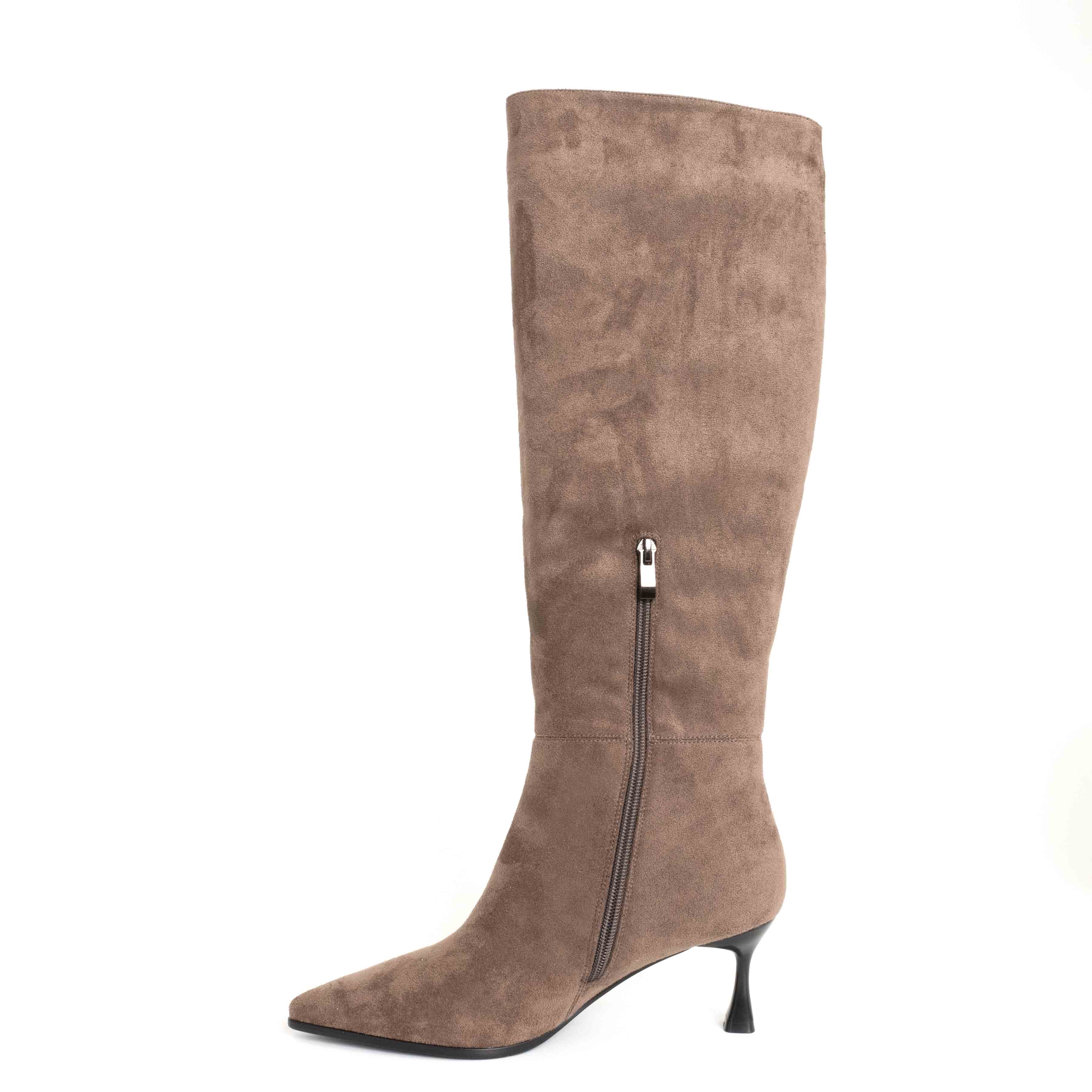 Women knee high boots with BROWN Genuine leather and thin heel