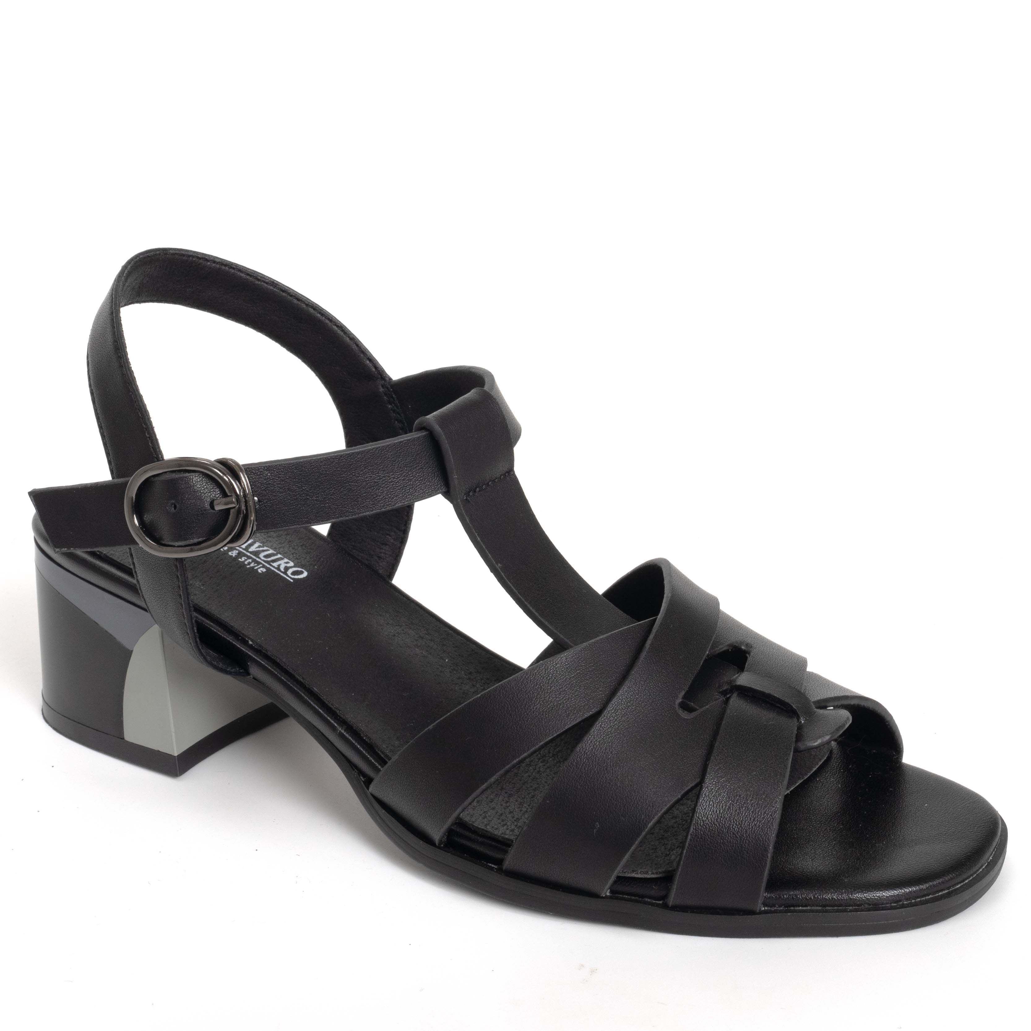 Heeled sandals for women with microfiber leather