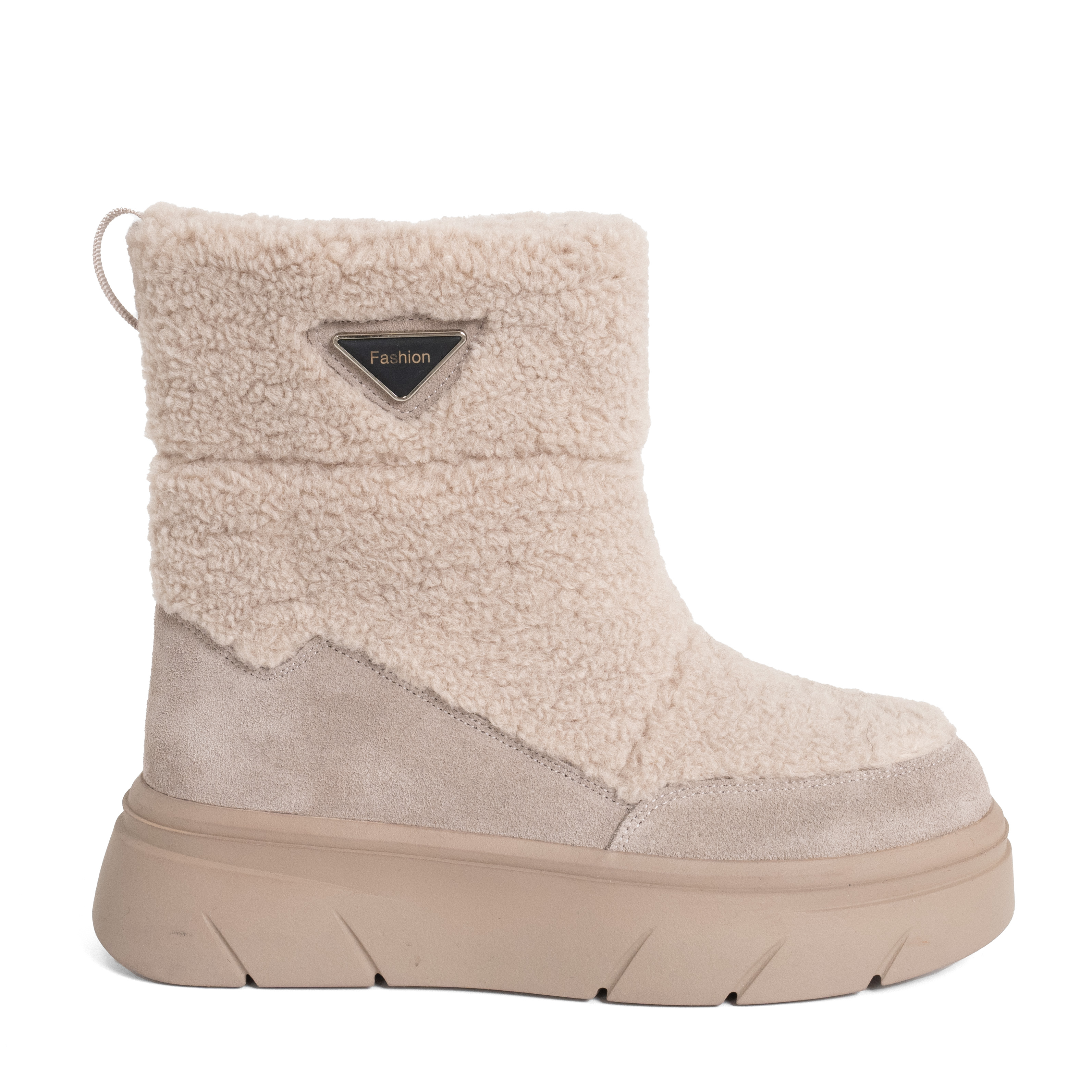women snow boots with Grey genuine leather and synthetic fur