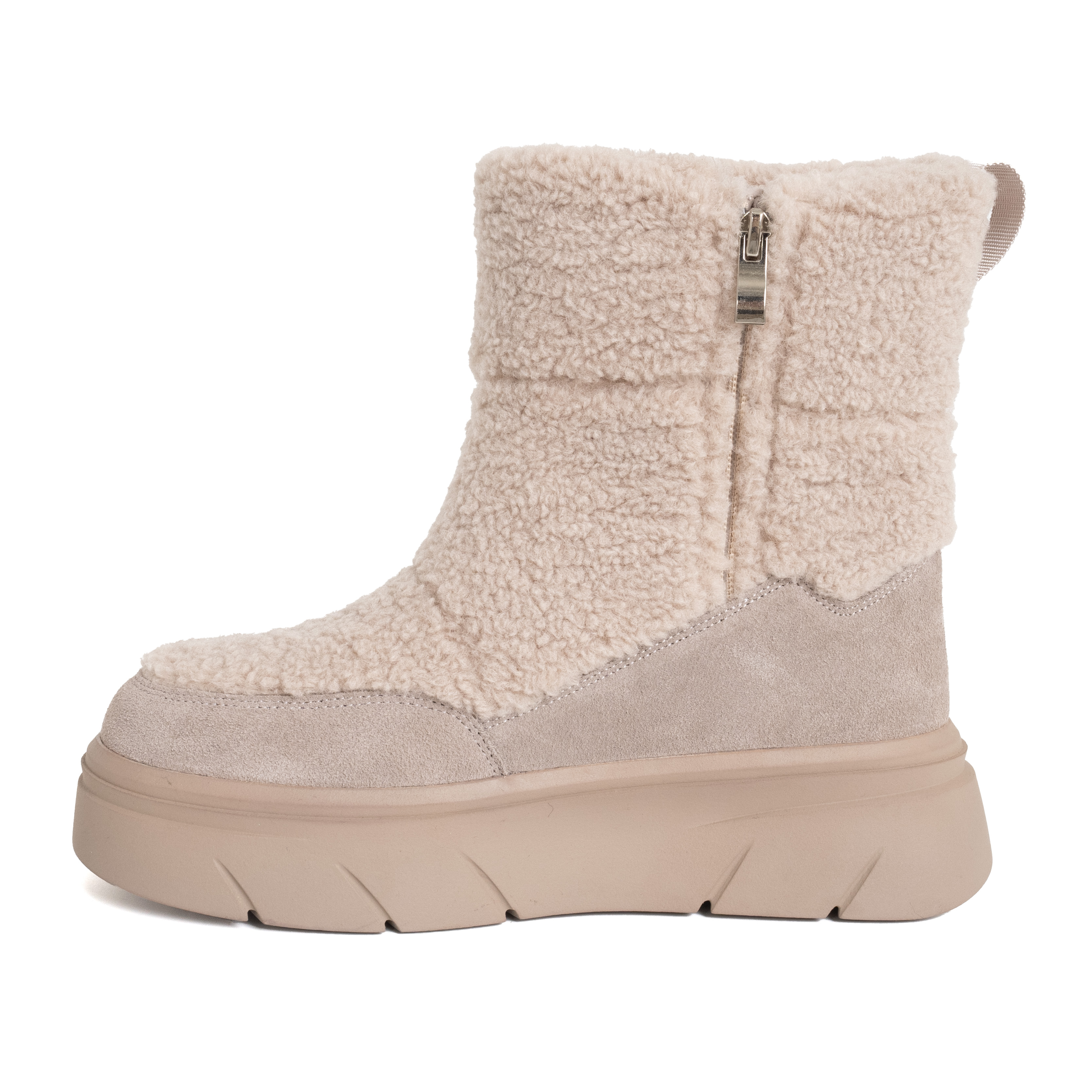 women snow boots with Grey genuine leather and synthetic fur