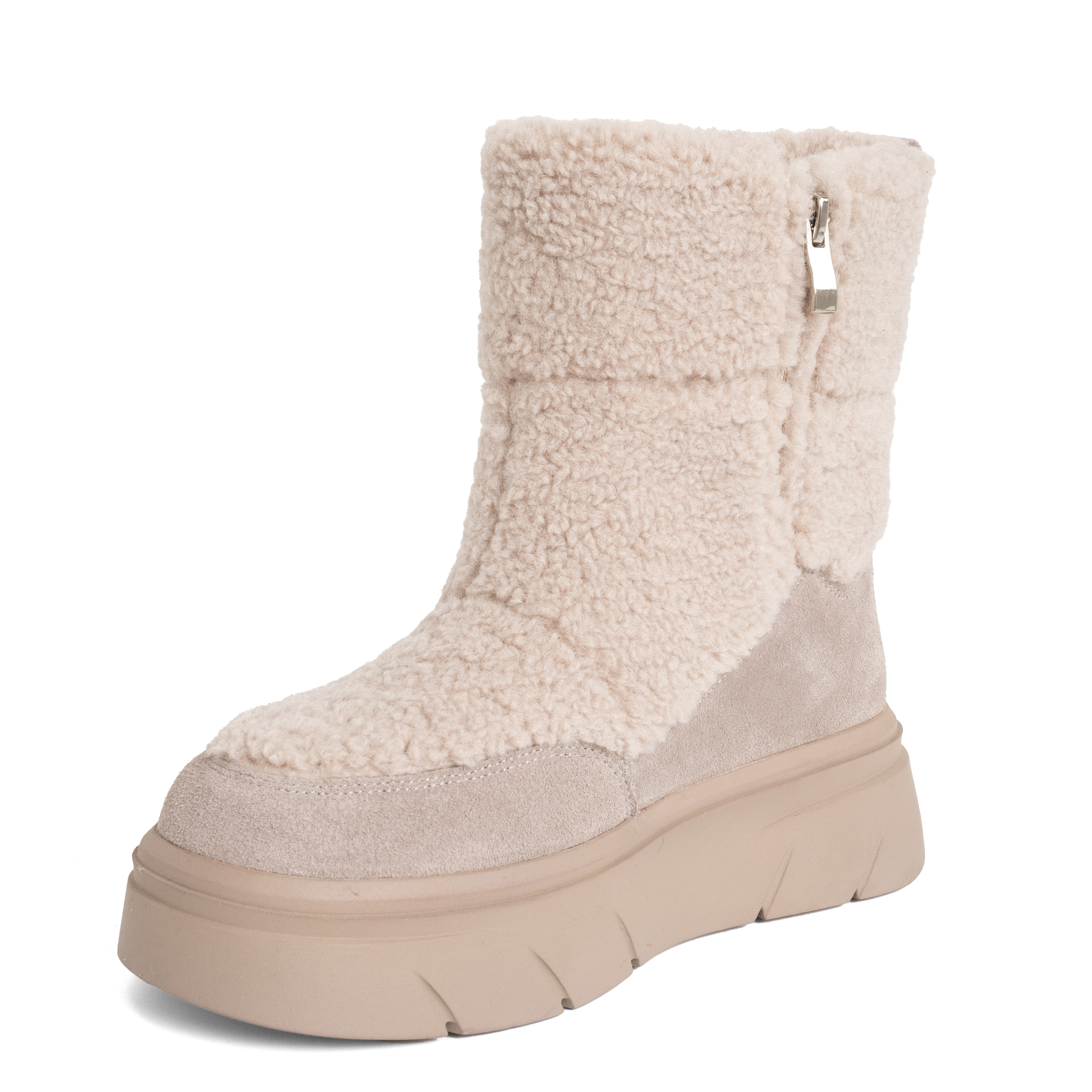 women snow boots with Grey genuine leather and synthetic fur